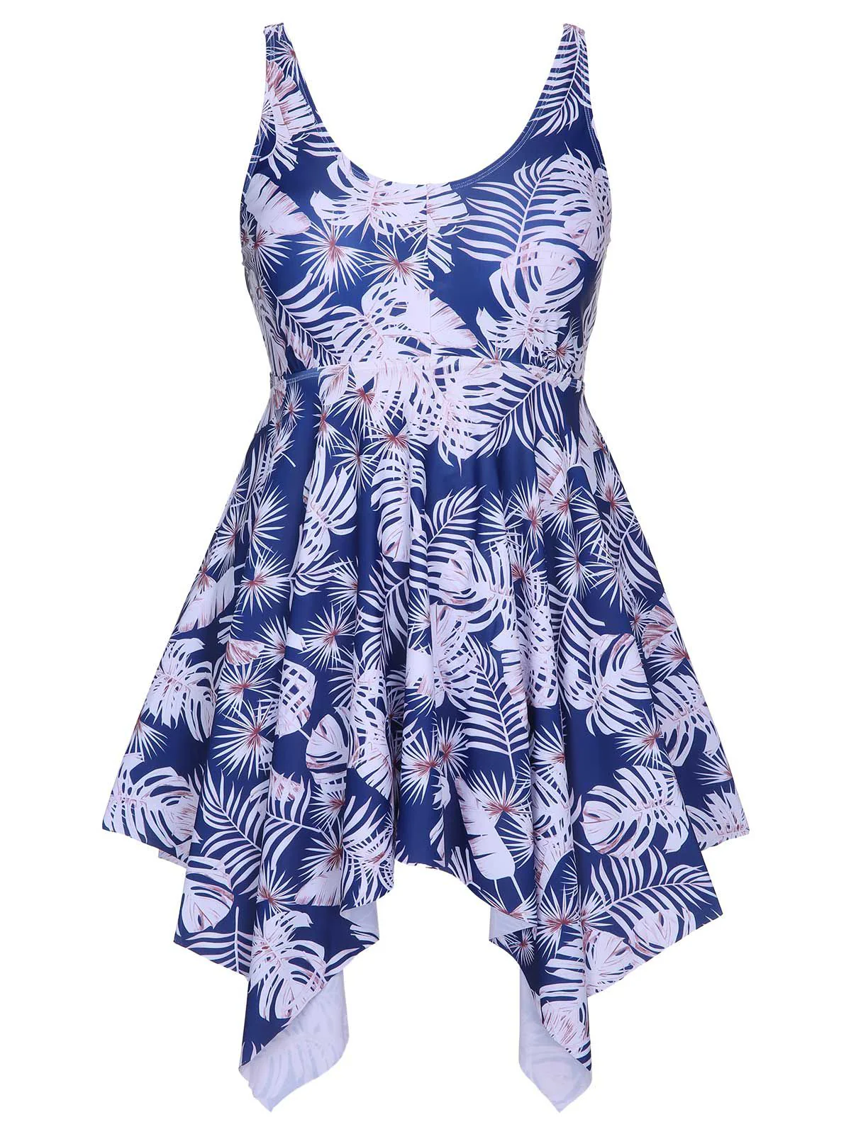 [Plus Size] Blue 1950s Leaves Spaghetti Strap Swimsuit - Image 2