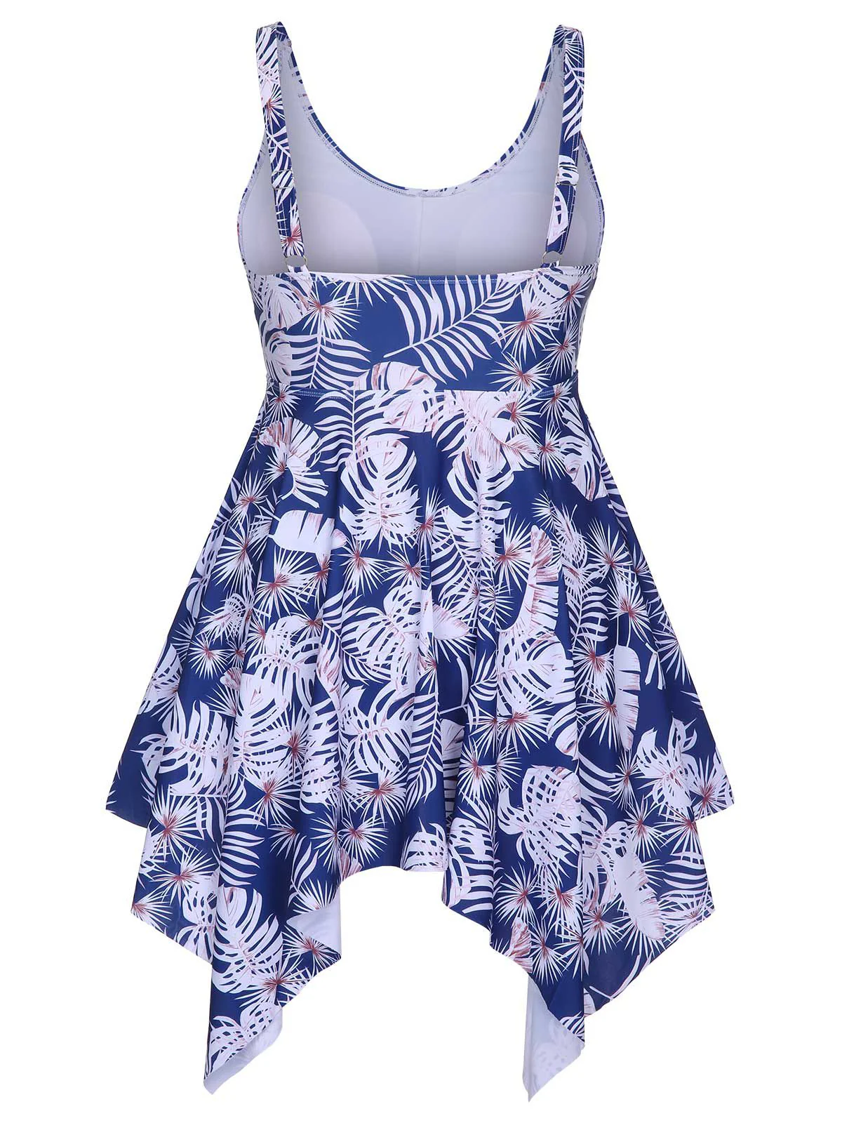 [Plus Size] Blue 1950s Leaves Spaghetti Strap Swimsuit - Image 4