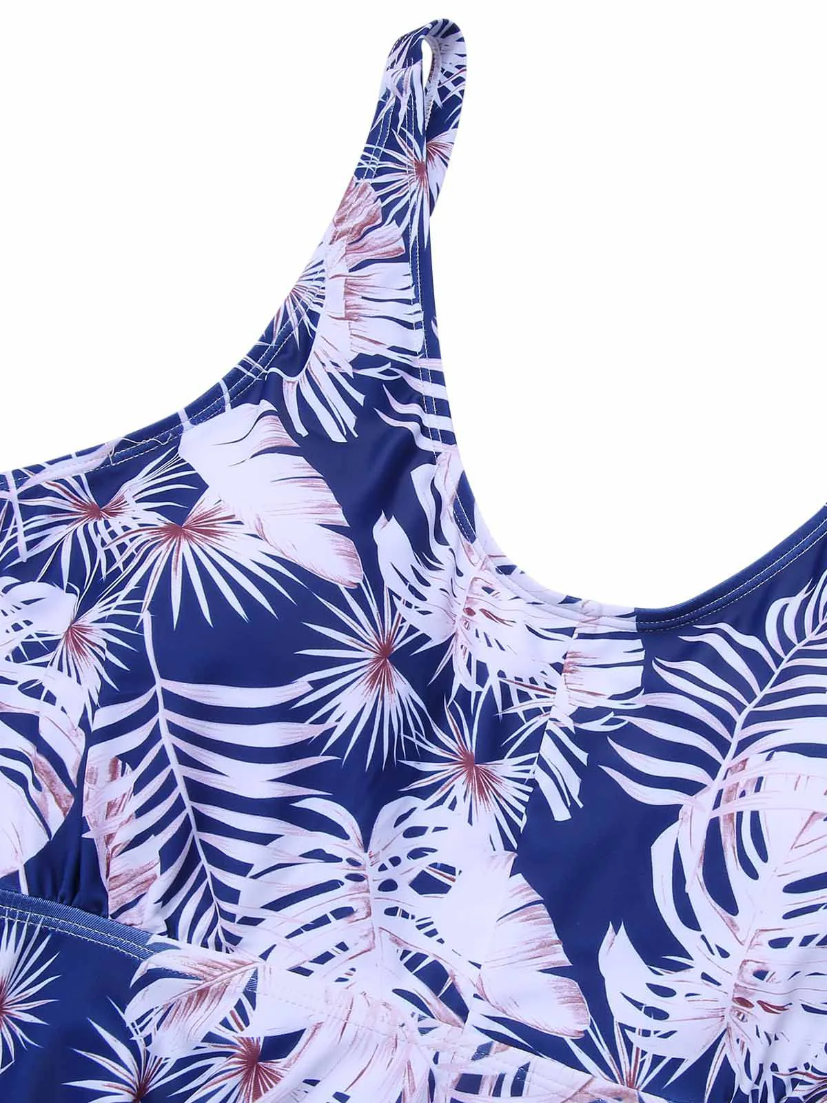 [Plus Size] Blue 1950s Leaves Spaghetti Strap Swimsuit - Image 6