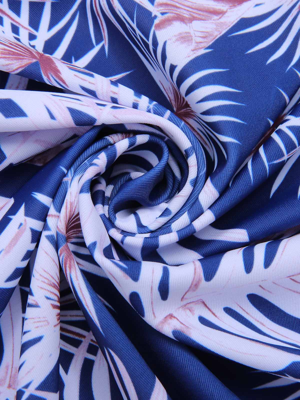 [Plus Size] Blue 1950s Leaves Spaghetti Strap Swimsuit - Image 8