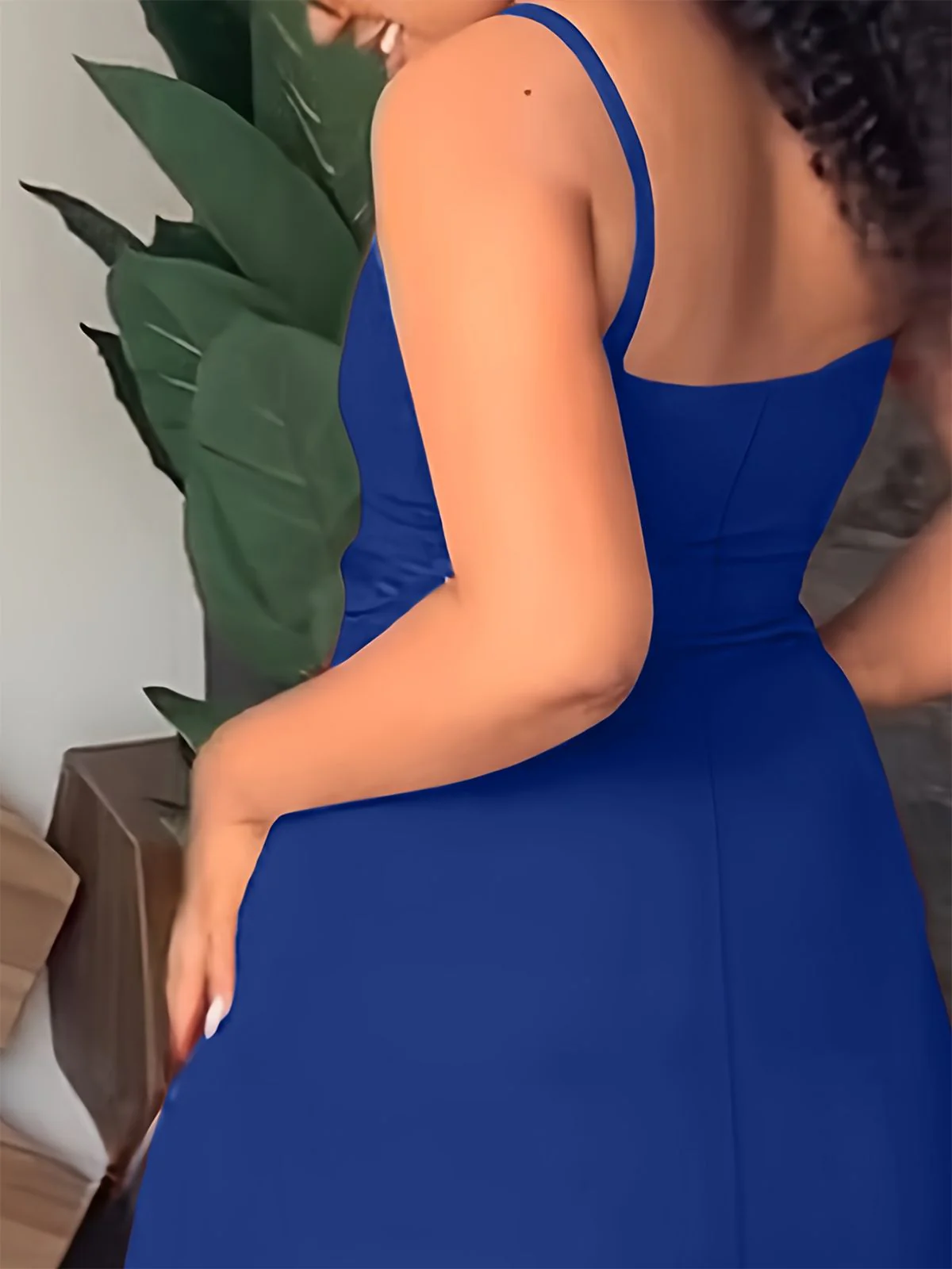 [Plus Size] Blue 1960s Spaghetti Strap Ruffles Hem Dress - Image 2