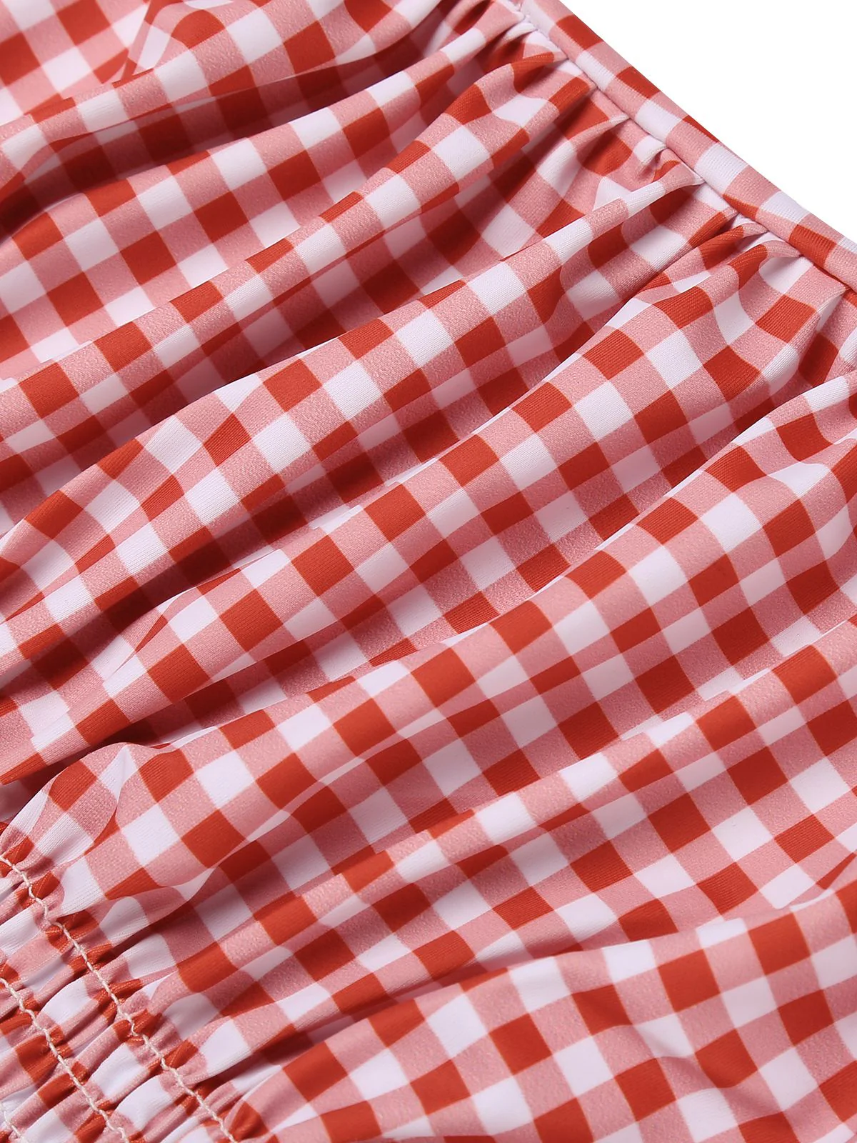 [Plus Size] Gingham 1950s Halter Bowknot One-piece Swimsuit - Image 11