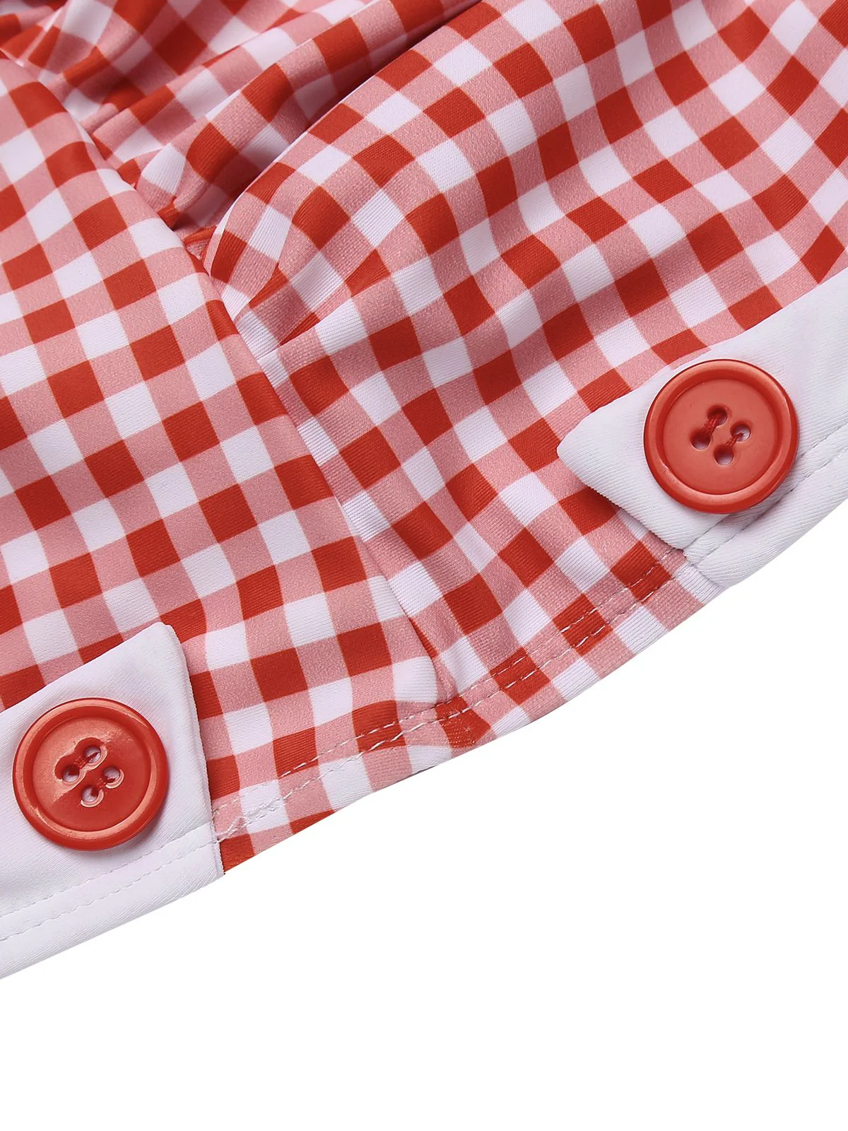 [Plus Size] Gingham 1950s Halter Bowknot One-piece Swimsuit - Image 13