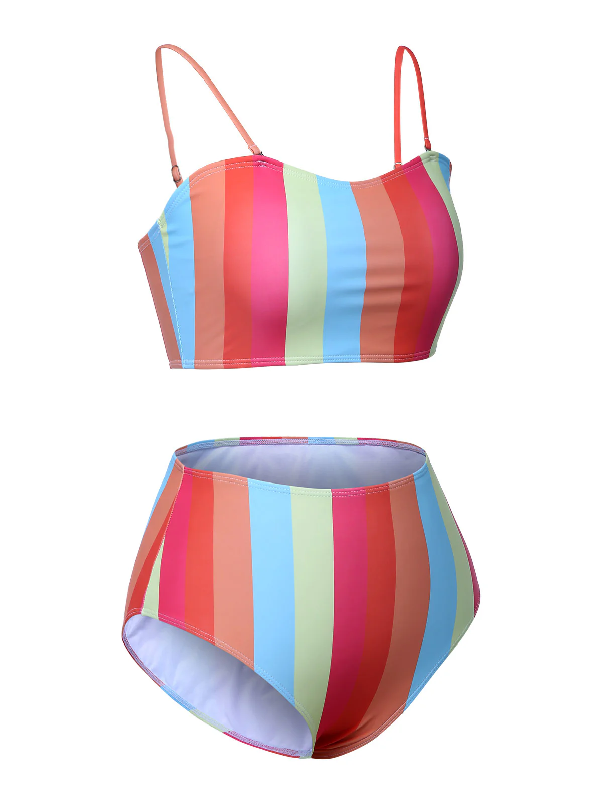 [Plus Size] Colorful 1950s Vertical Stripe Swimsuit - Image 3