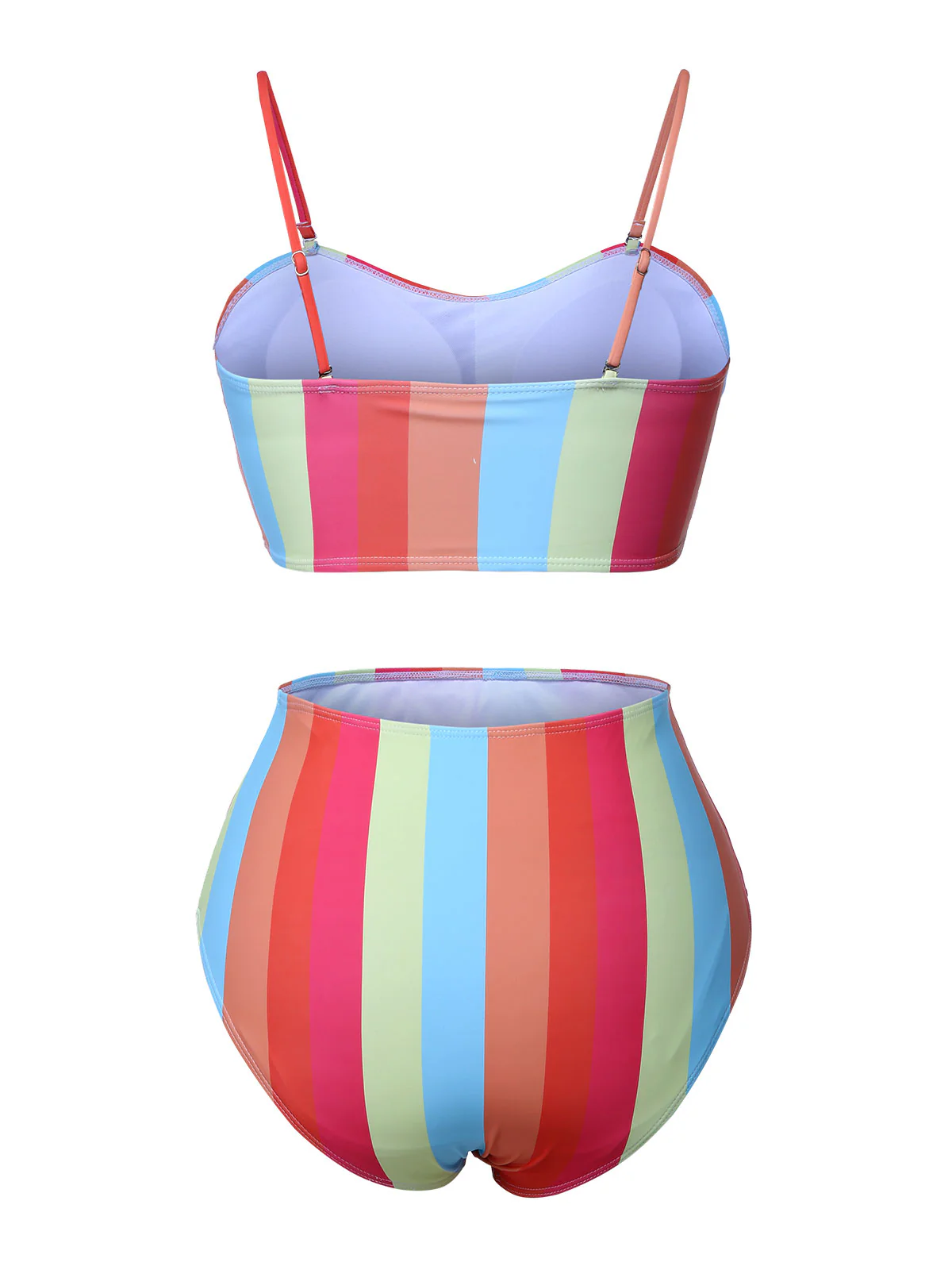 [Plus Size] Colorful 1950s Vertical Stripe Swimsuit - Image 4