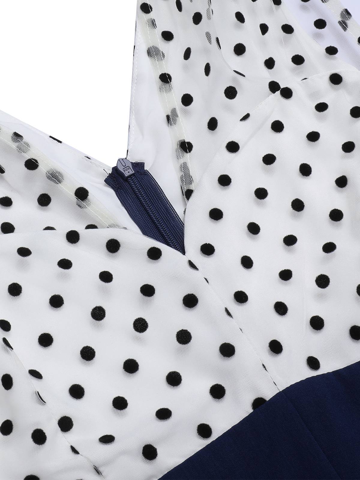[Plus Size] Dark Blue 1930s Polka Dot Patchwork Jumpsuit - Image 3