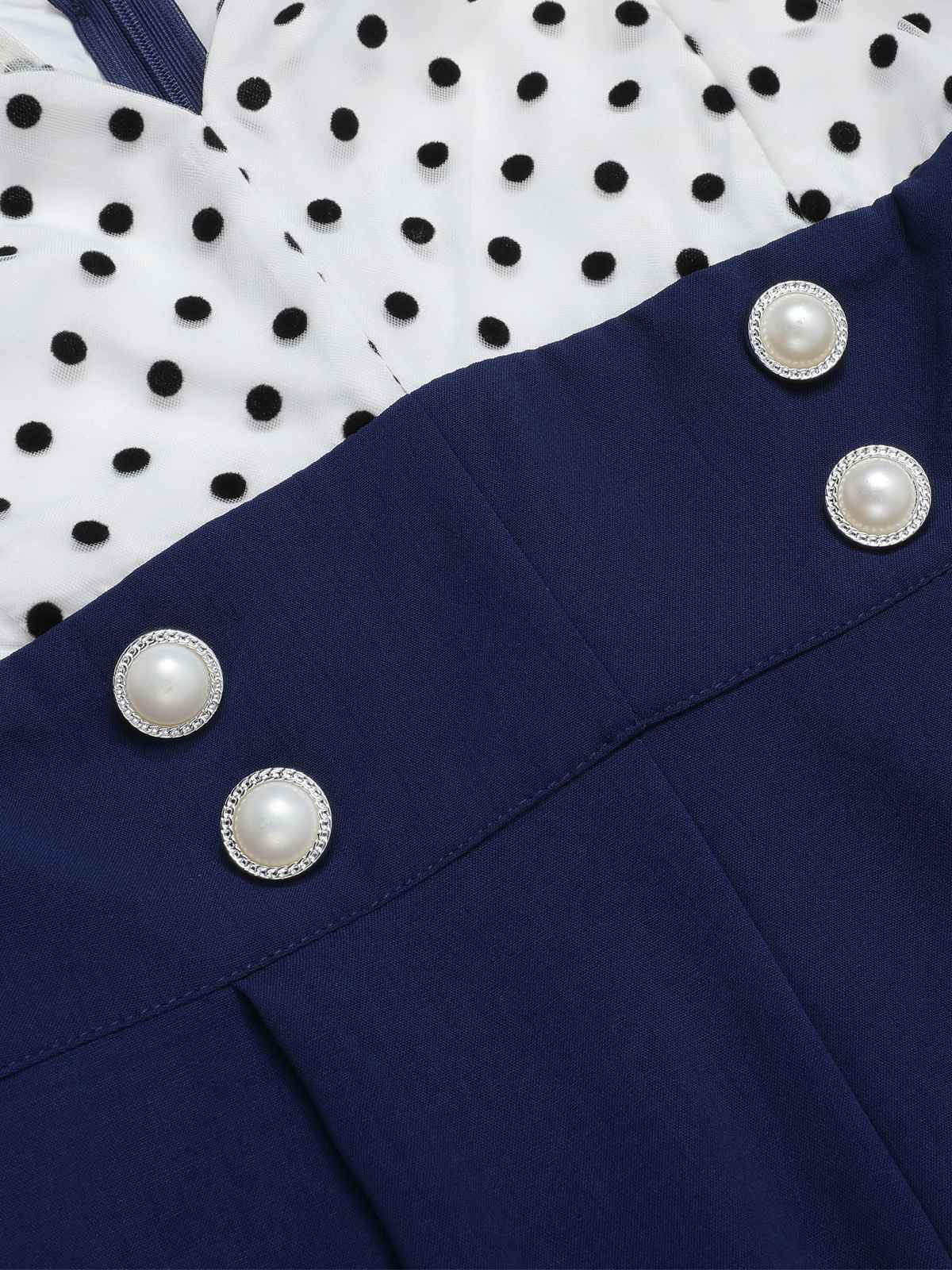 [Plus Size] Dark Blue 1930s Polka Dot Patchwork Jumpsuit - Image 4