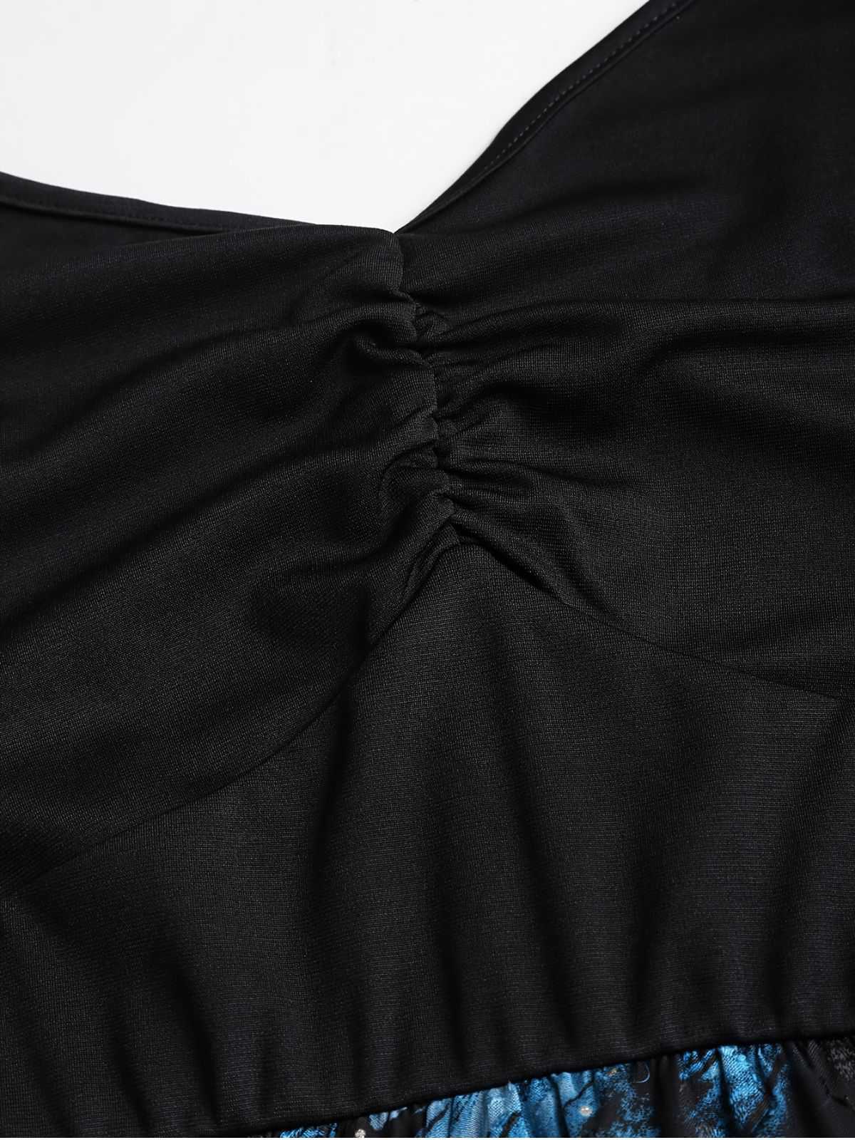 [Plus Size] Dark Blue 1950s Feather Jacquard Asymmetric Dress - Image 5