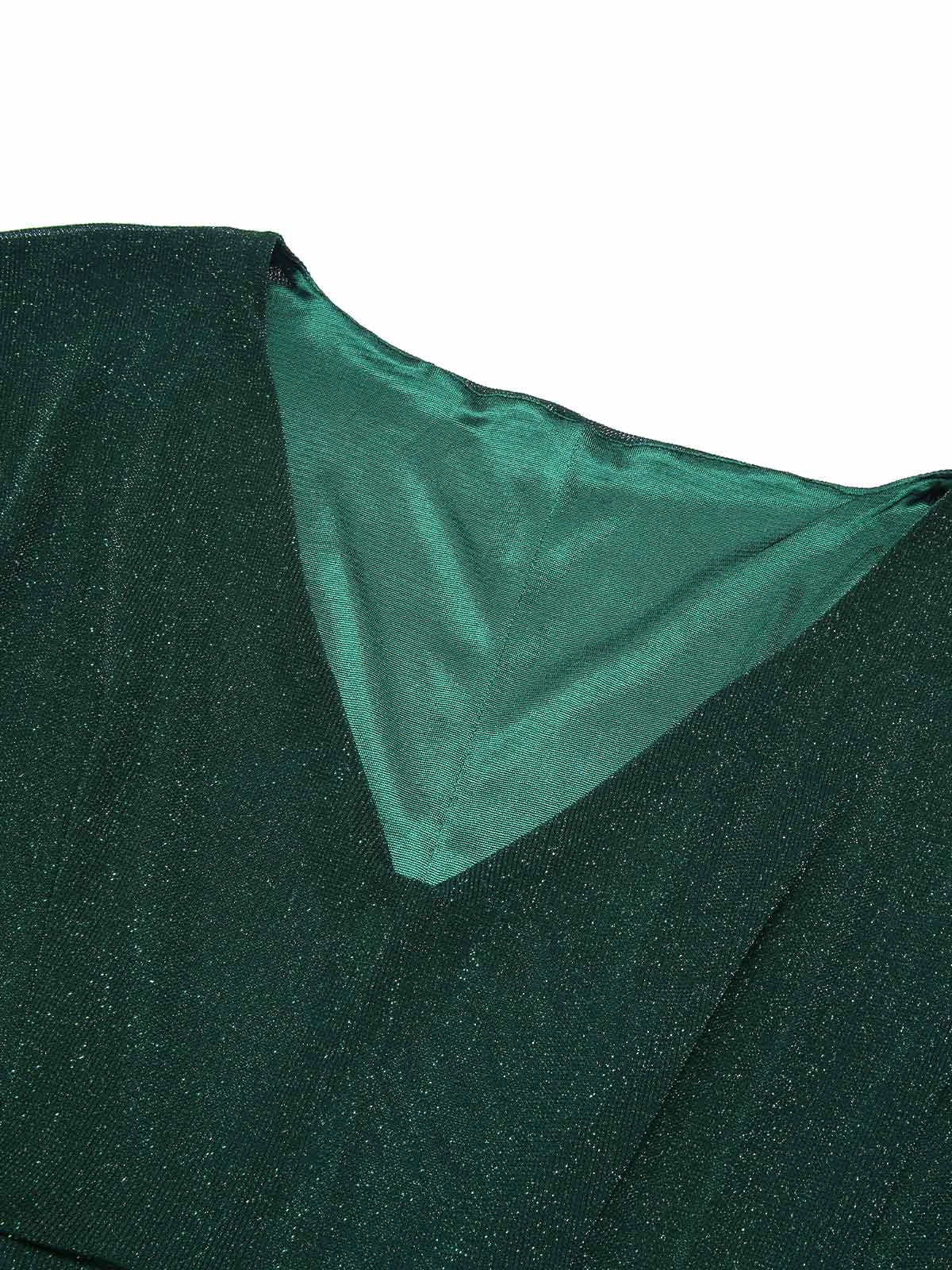 [Plus Size] Dark Green 1940s V-Neck Ruffles Solid Dress - Image 4