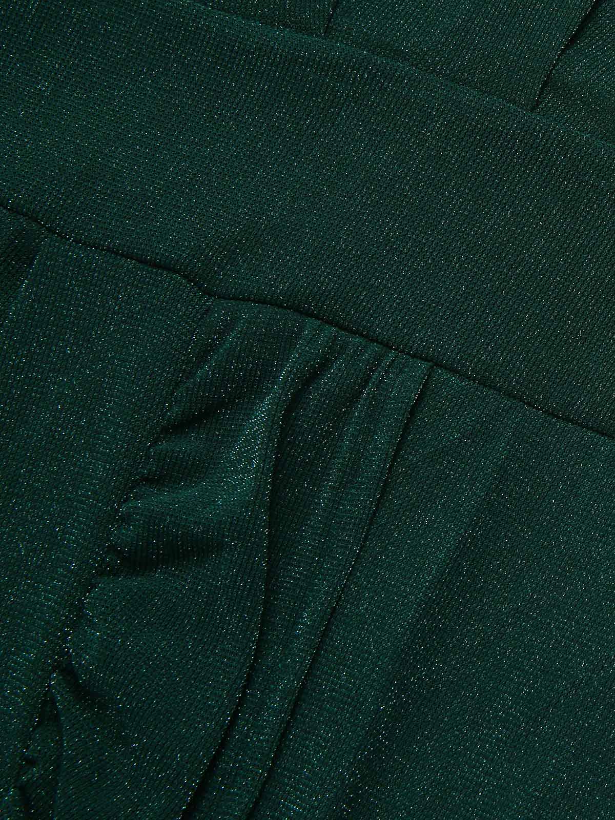 [Plus Size] Dark Green 1940s V-Neck Ruffles Solid Dress - Image 5