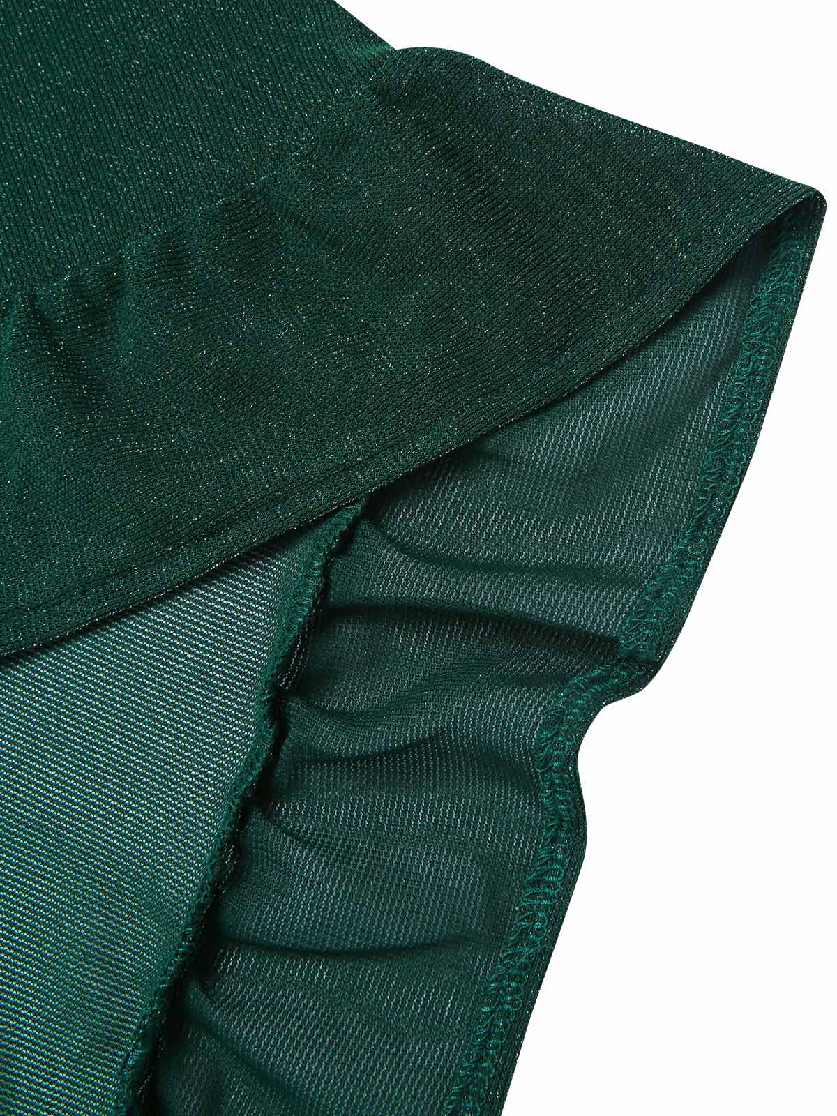 [Plus Size] Dark Green 1940s V-Neck Ruffles Solid Dress - Image 6