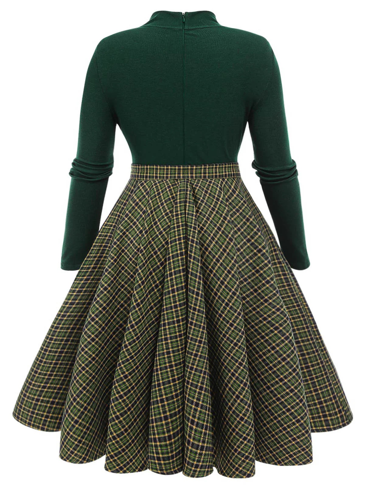 [Plus Size] Dark Green 1950s Plaid Knitting Dress - Image 2
