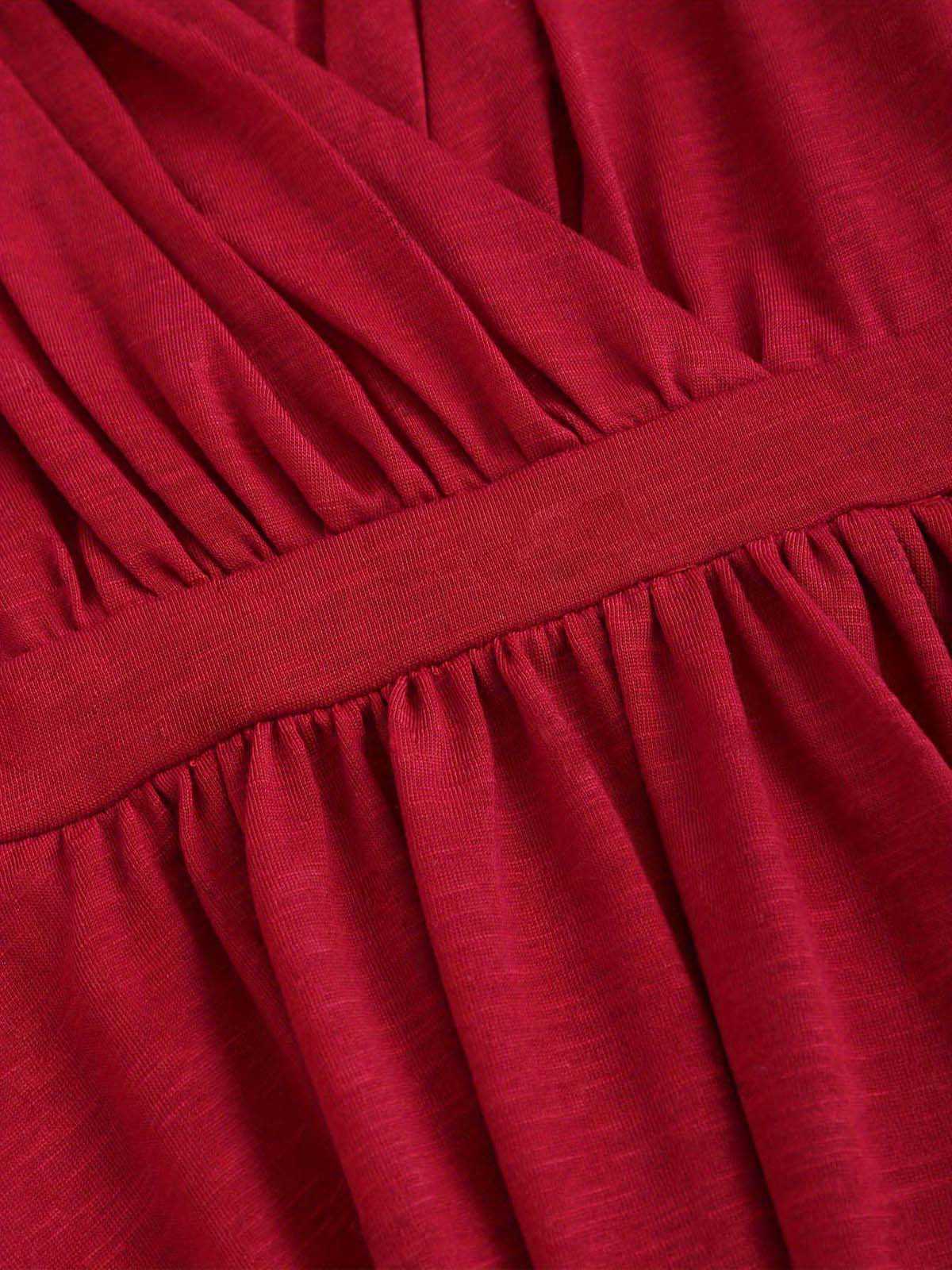 [Plus Size] Deep Red 1970s Batwing Sleeve Ruffled Top - Image 3