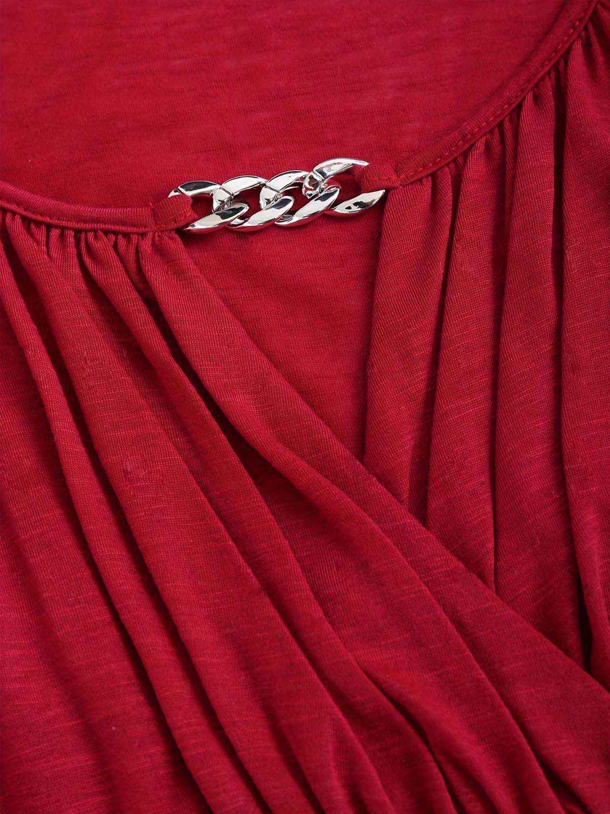 [Plus Size] Deep Red 1970s Batwing Sleeve Ruffled Top - Image 4