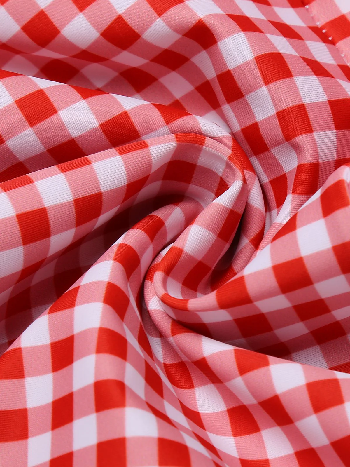 [Plus Size] Gingham 1950s Halter Bowknot One-piece Swimsuit - Image 10