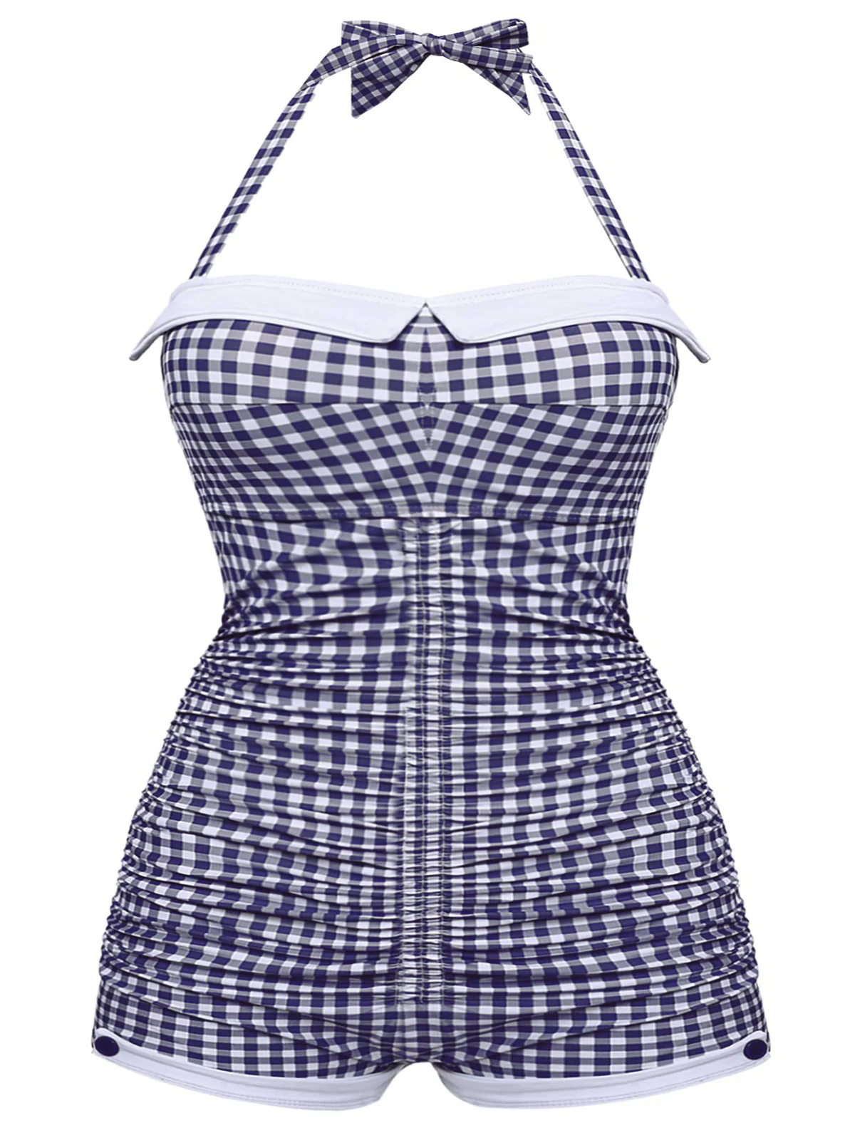 [Plus Size] Gingham 1950s Halter Bowknot One-piece Swimsuit - Image 13