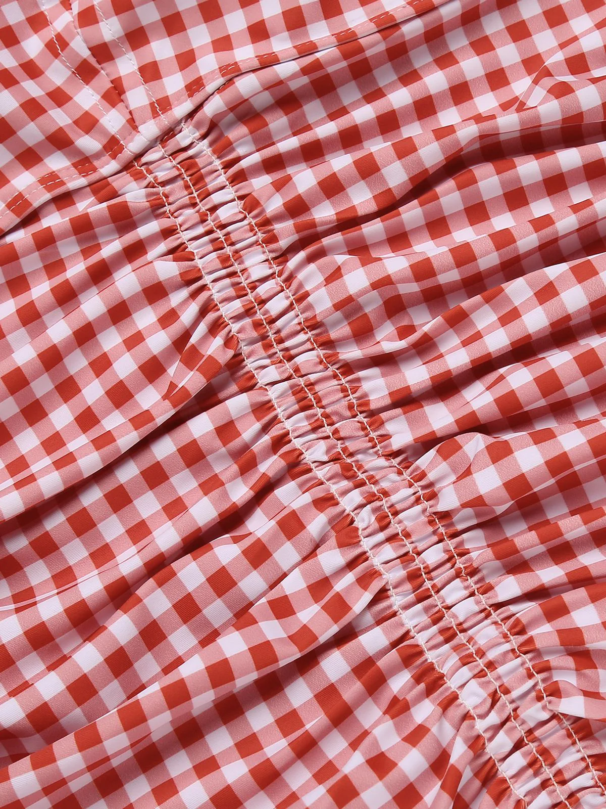 [Plus Size] Gingham 1950s Halter Bowknot One-piece Swimsuit - Image 6