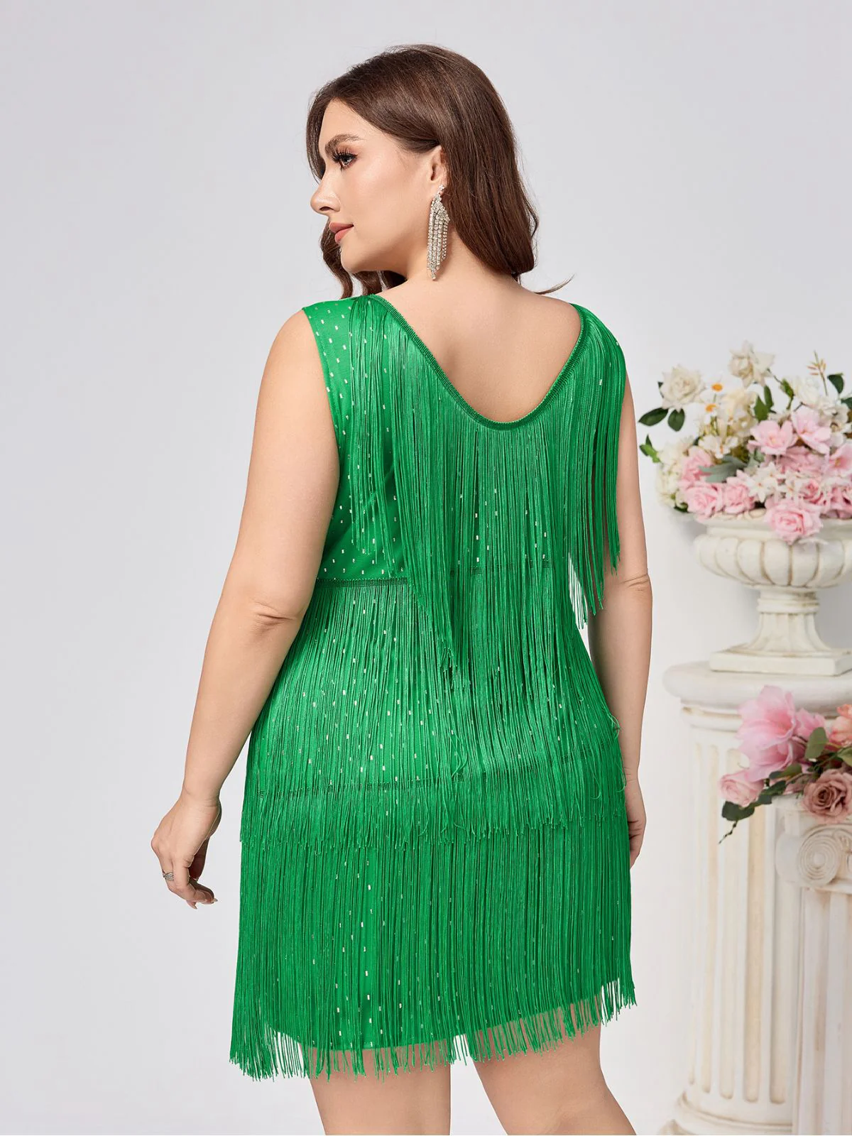 [Plus Size] Green 1920s V-Neck Tassels Flapper Dress - Image 4