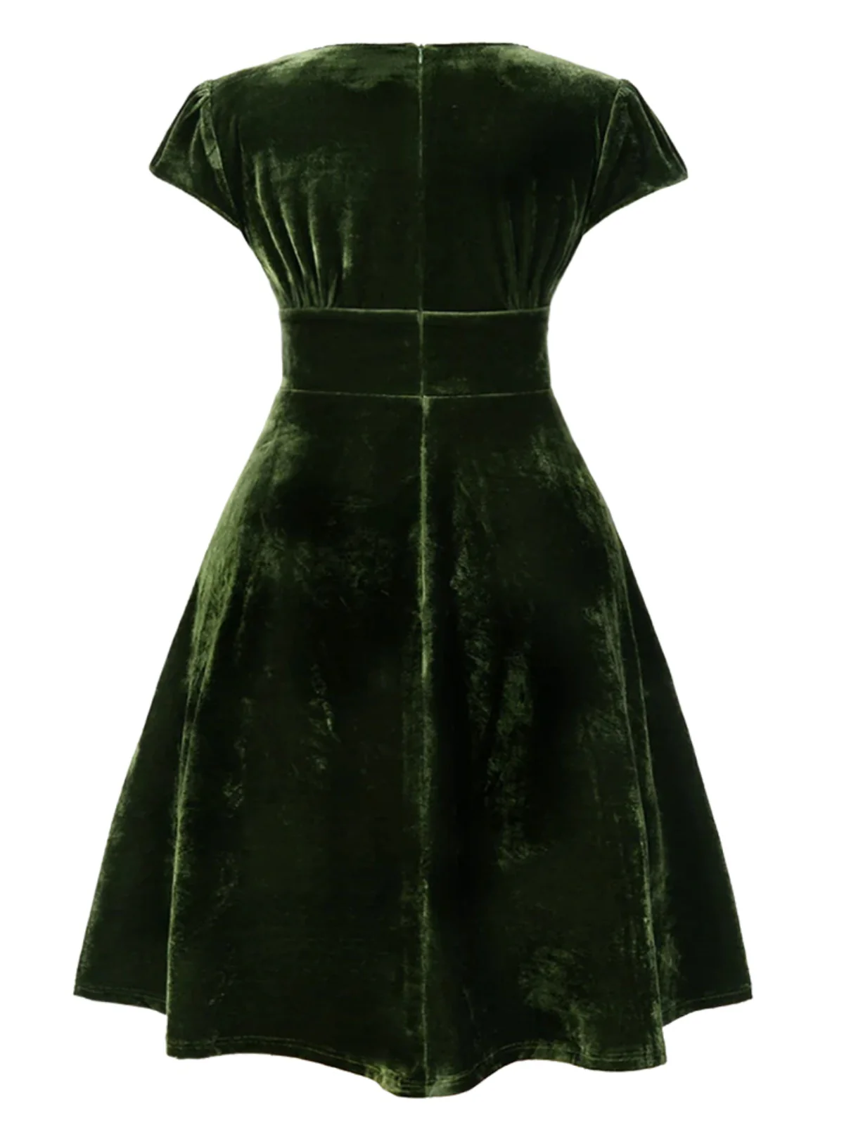 [Plus Size] Green 1940s Deep V-Neck Pearl Velvet Dress - Image 2