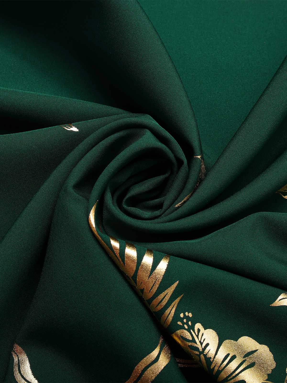 [Plus Size] Green 1940s Gilded Floral Belted Dress - Image 4