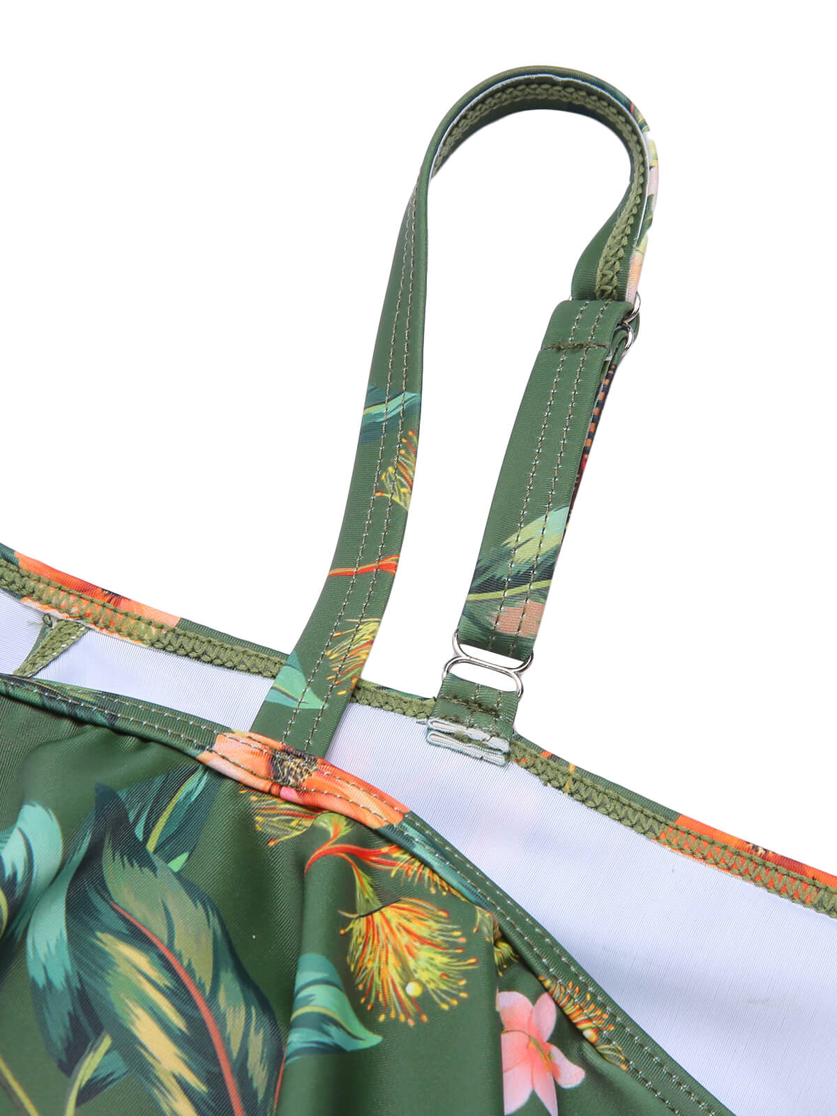 [Plus Size] Green 1950s Floral Drawstring Swimsuit Set - Image 5
