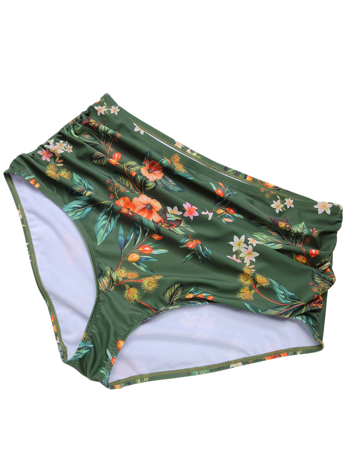 [Plus Size] Green 1950s Floral Drawstring Swimsuit Set - Image 6