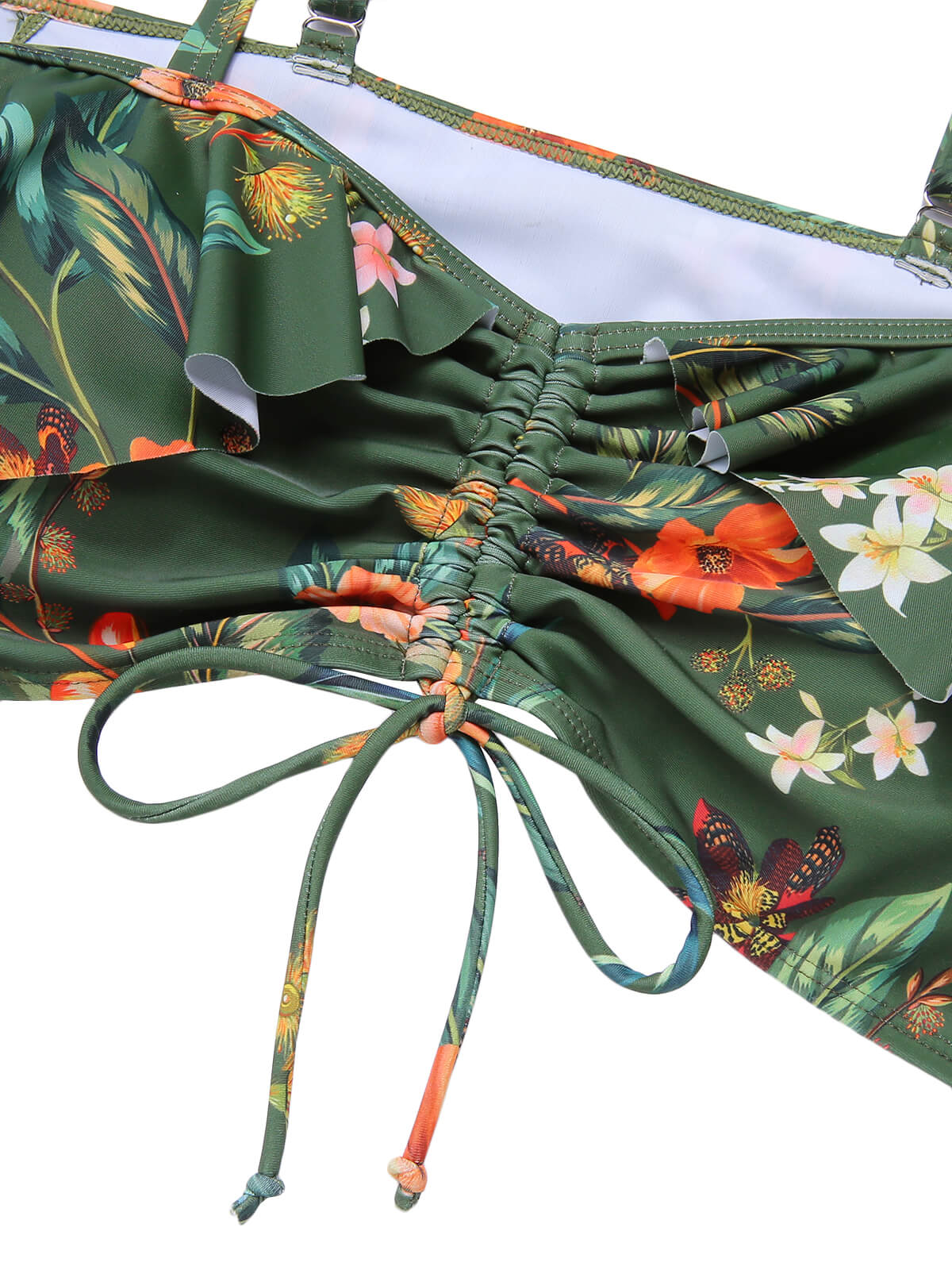 [Plus Size] Green 1950s Floral Drawstring Swimsuit Set - Image 7