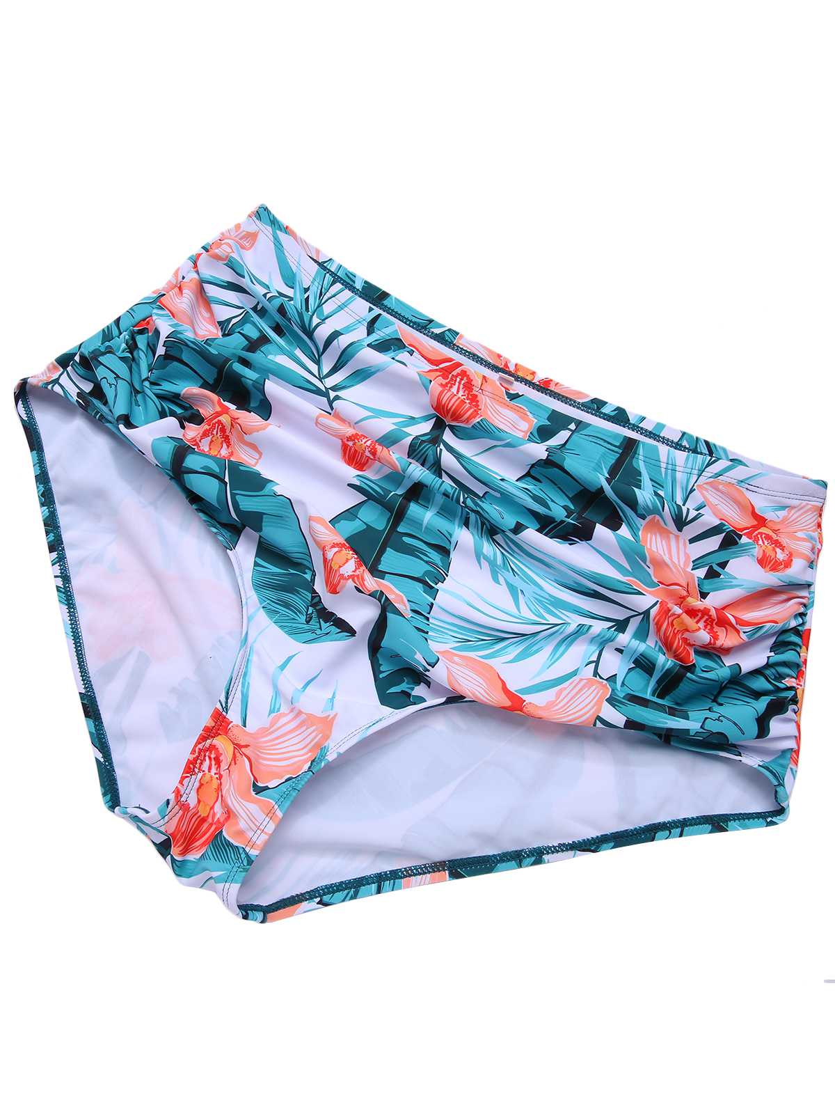 [Plus Size] Green 1950s Strap Floral Ruffles Swimsuit - Image 7