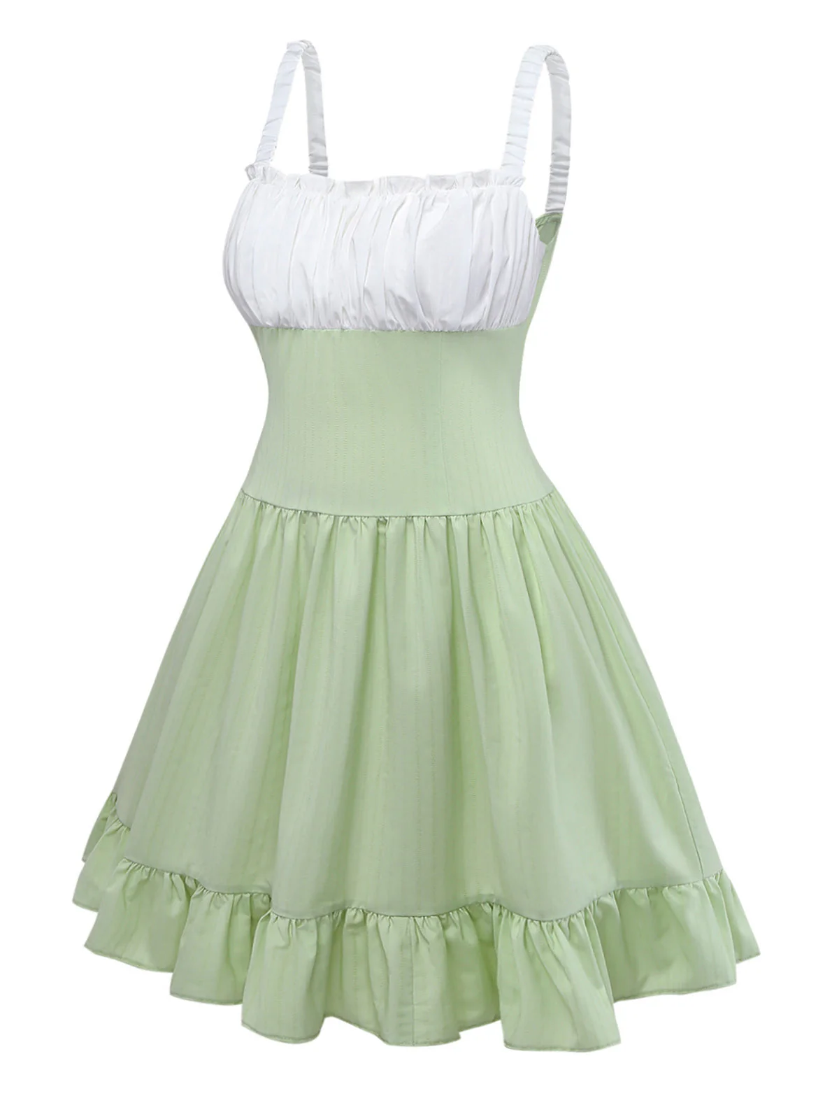 [Pre-Sale] [Plus Size] Green 1960s Ruffled Hem Smocked Dress - Image 3