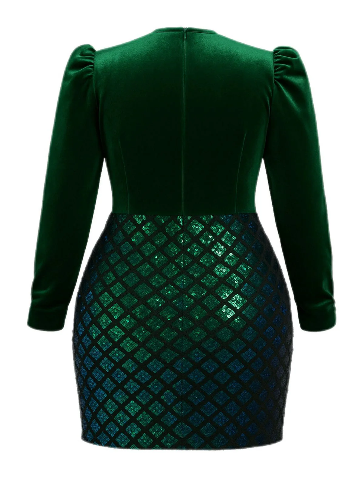 [Plus Size] Green 1960s Seuqins V-Neck Velvet Bodycon Dress - Image 3