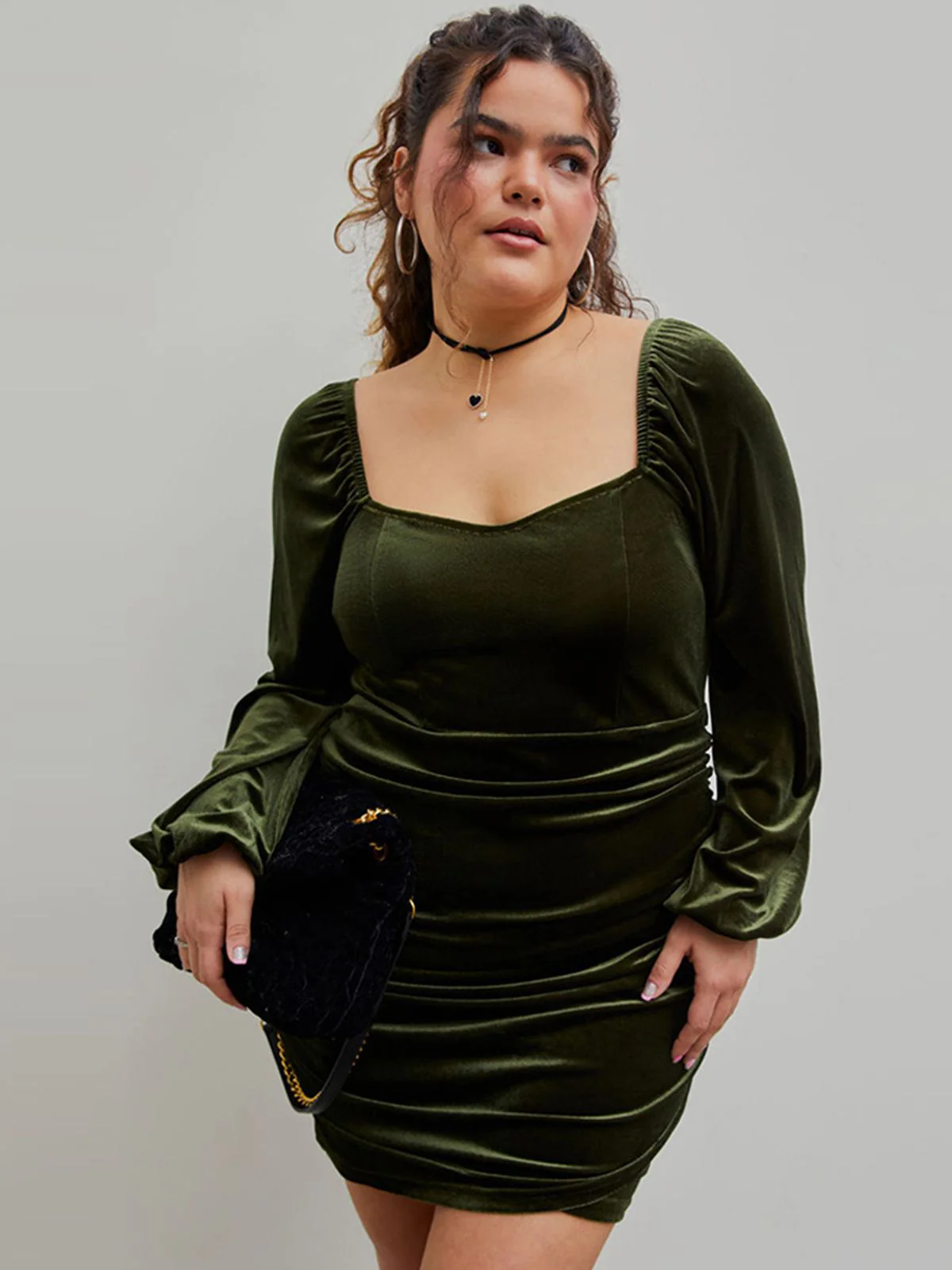 [Plus Size] Green 1960s Solid Sweetheart Wrap Dress - Image 5