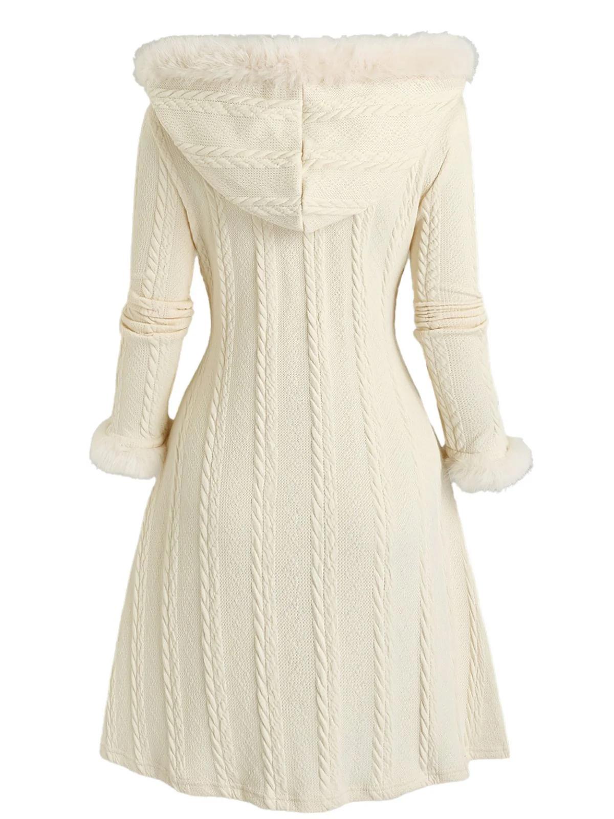 [Plus Size] Ivory 1950s Knit Fur Trimmed Hooded Coat - Image 2
