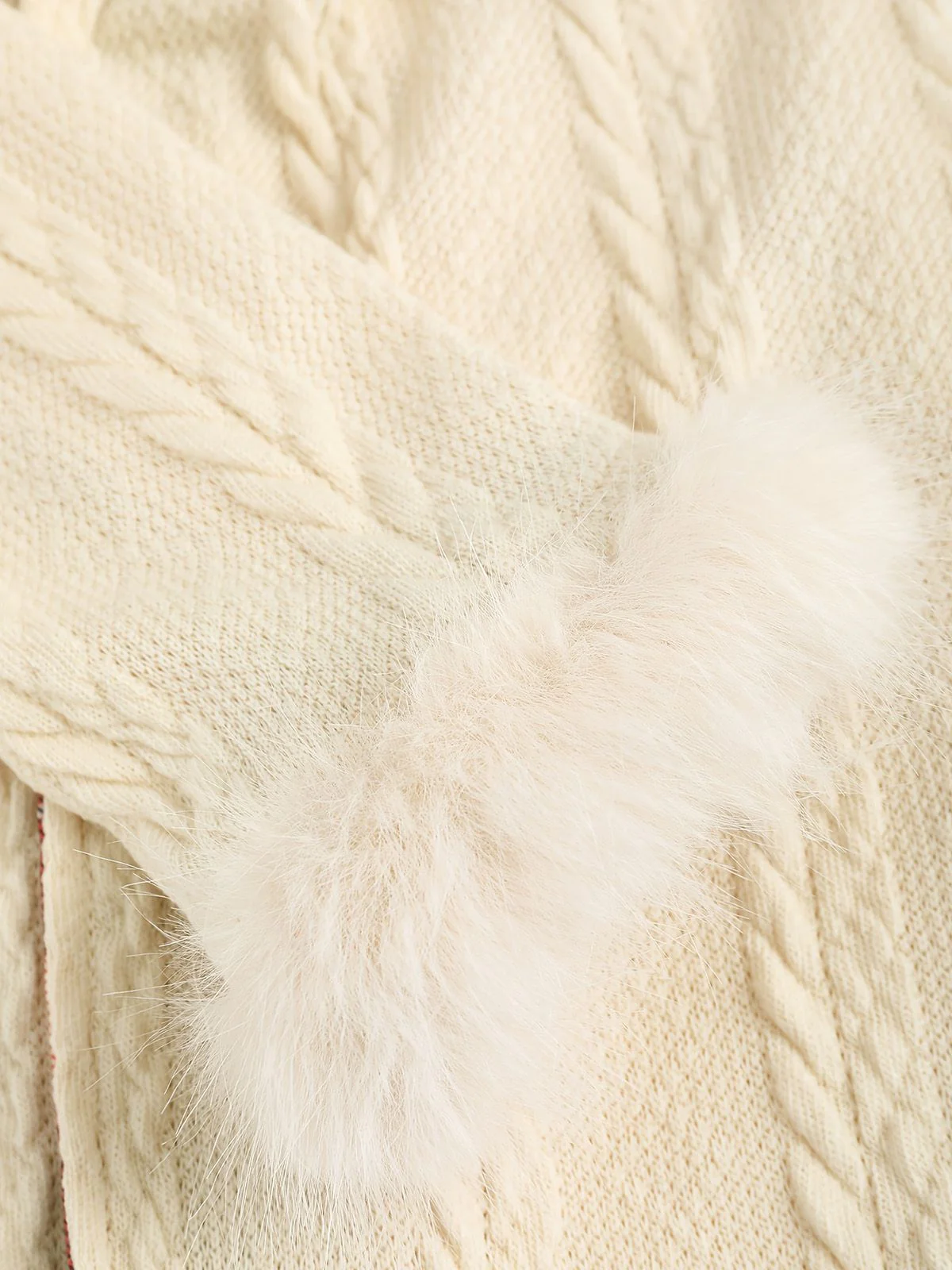 [Plus Size] Ivory 1950s Knit Fur Trimmed Hooded Coat - Image 4