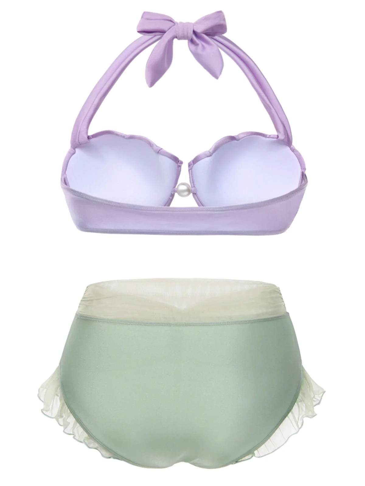 [Plus Size] Lavender 1970s Mermaid Shell Halter Bikini Set - Image 2