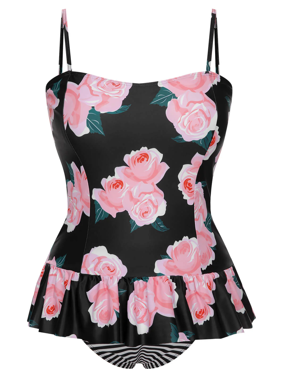 [Plus Size] Multicolor 1930s Ruffled Hem Printed Swimsuit - Image 2