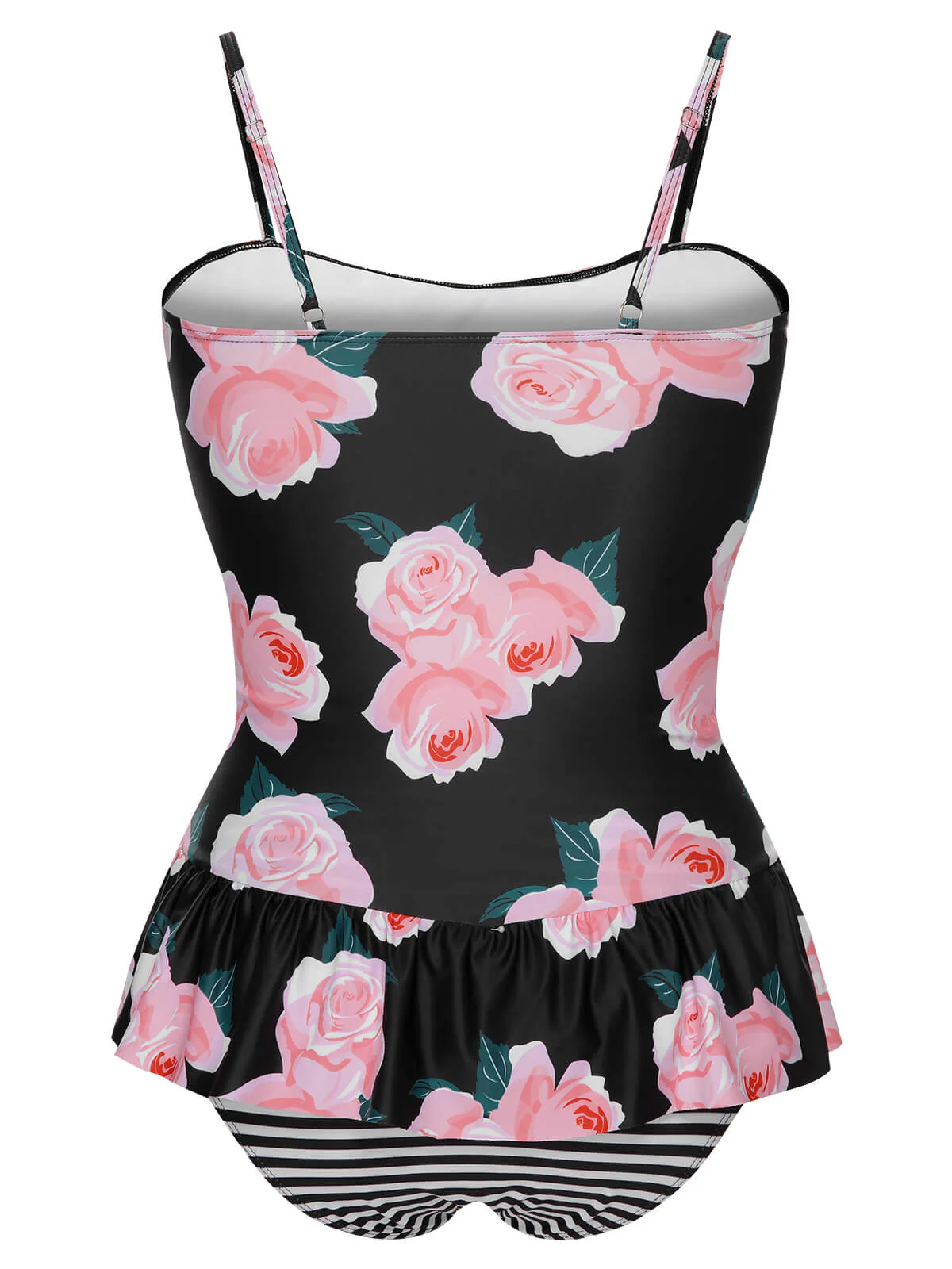 [Plus Size] Multicolor 1930s Ruffled Hem Printed Swimsuit - Image 4