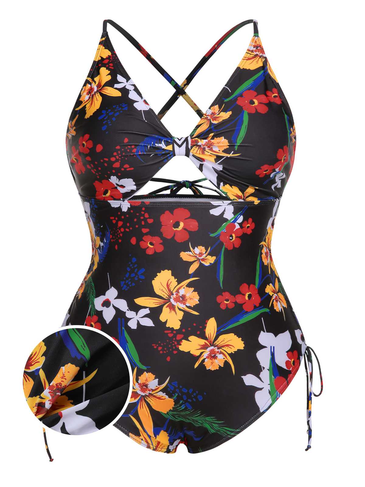 [Plus Size] Multicolor 1940s Print One-Piece Swimsuit - Image 15