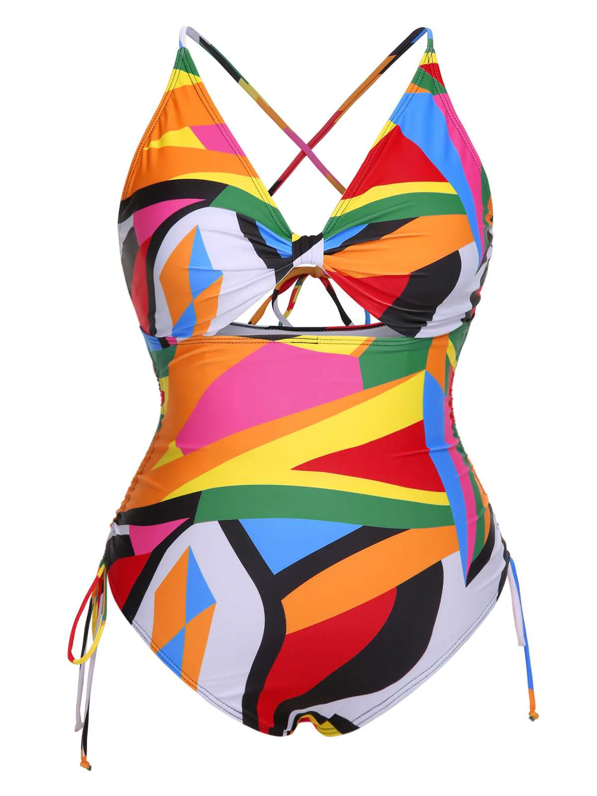 [Plus Size] Multicolor 1940s Print One-Piece Swimsuit - Image 2