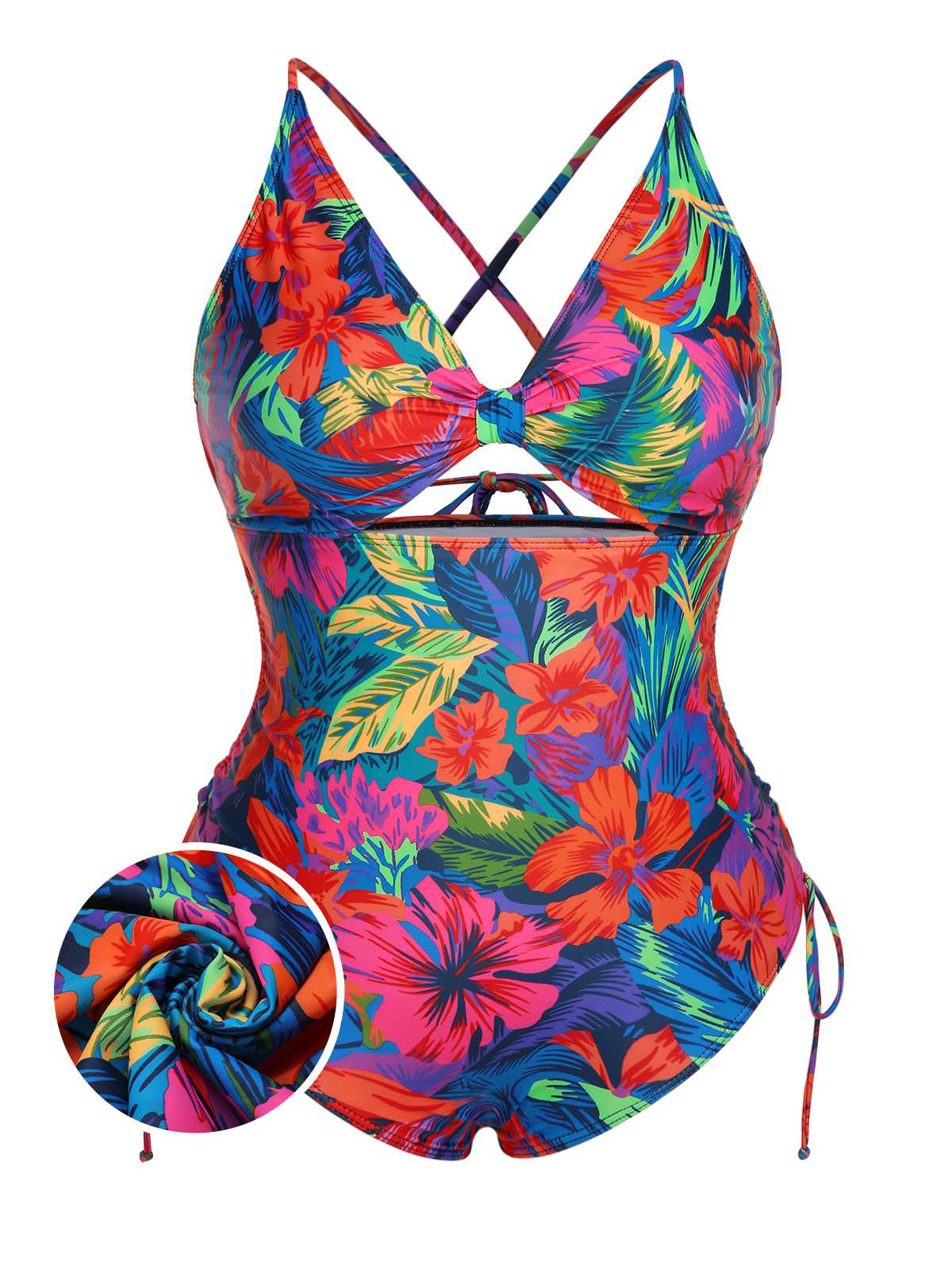 [Plus Size] Multicolor 1940s Print One-Piece Swimsuit - Image 22