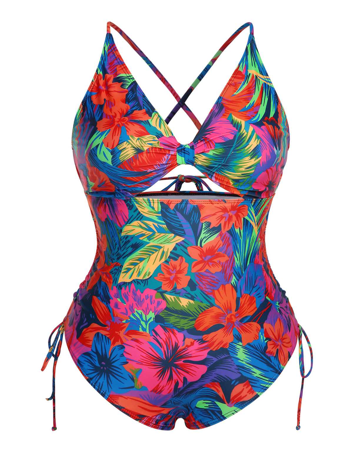 [Plus Size] Multicolor 1940s Print One-Piece Swimsuit - Image 23