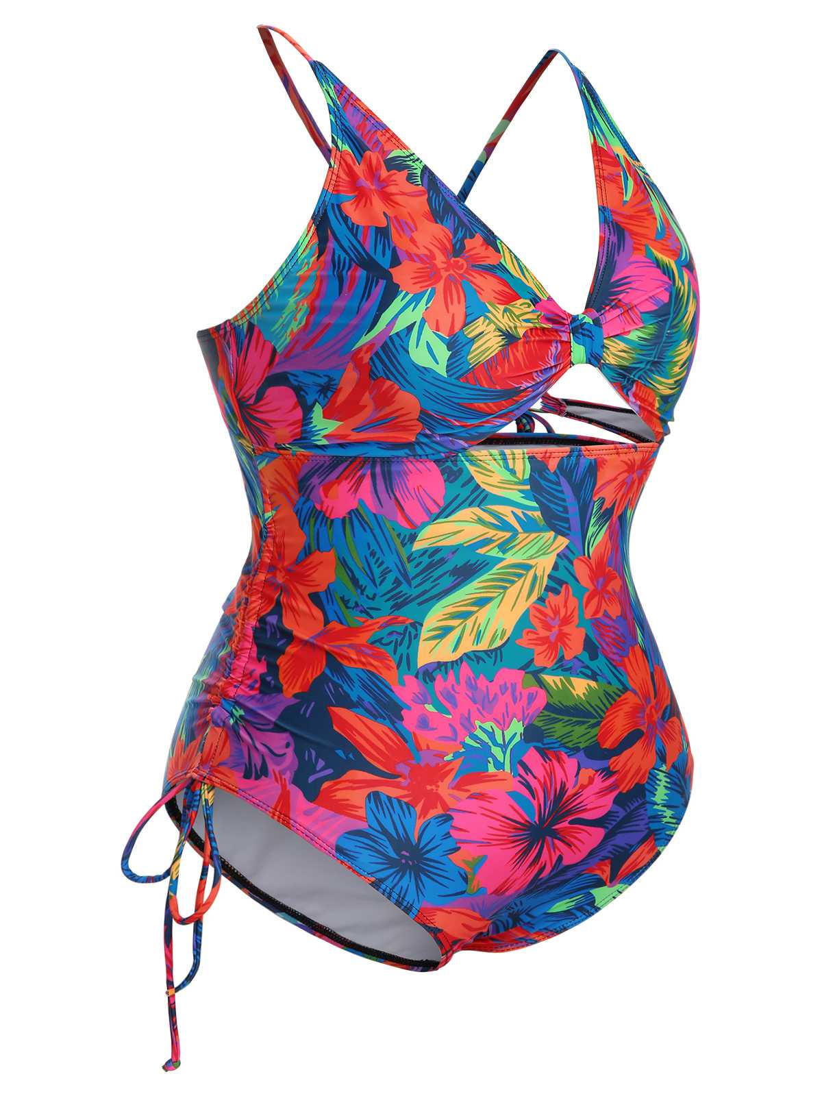 [Plus Size] Multicolor 1940s Print One-Piece Swimsuit - Image 24