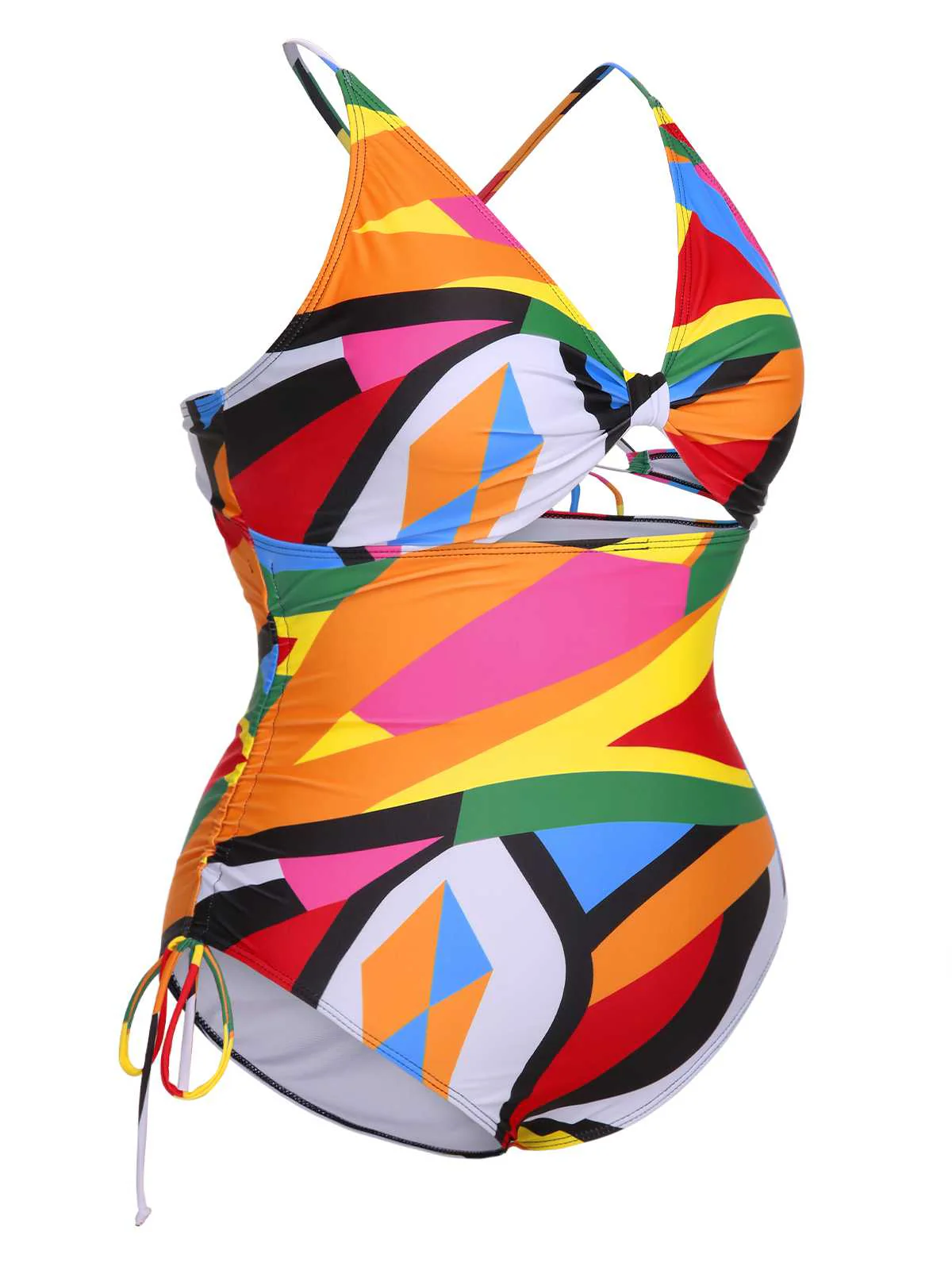 [Plus Size] Multicolor 1940s Print One-Piece Swimsuit - Image 3