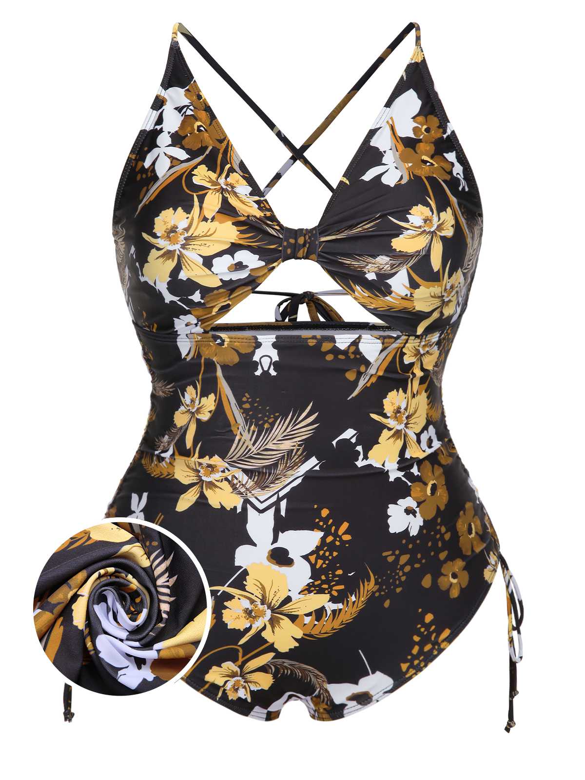 [Plus Size] Multicolor 1940s Print One-Piece Swimsuit - Image 8