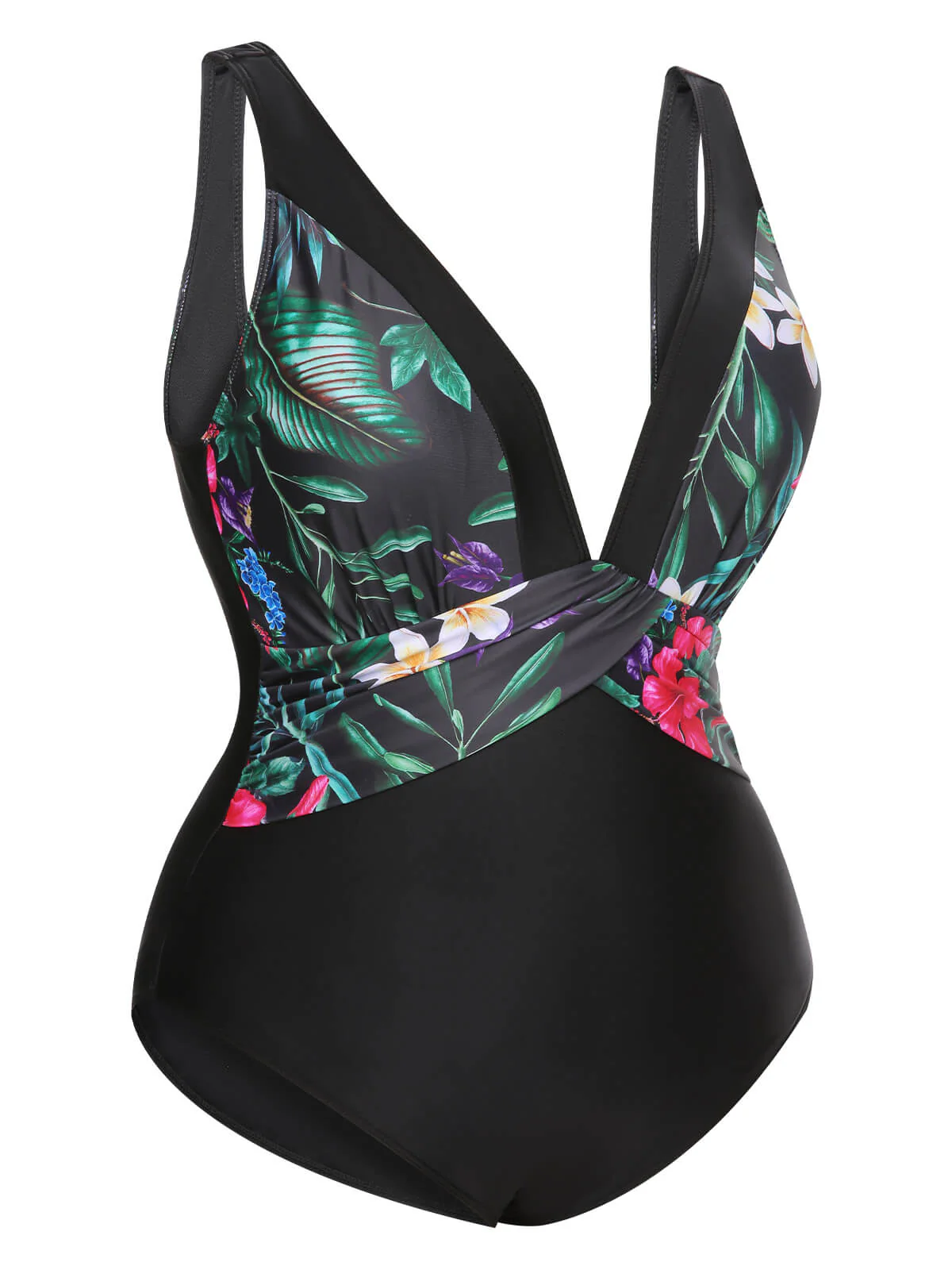 [Plus Size] Multicolor 1960s V-Neck U-Back Swimsuit - Image 3