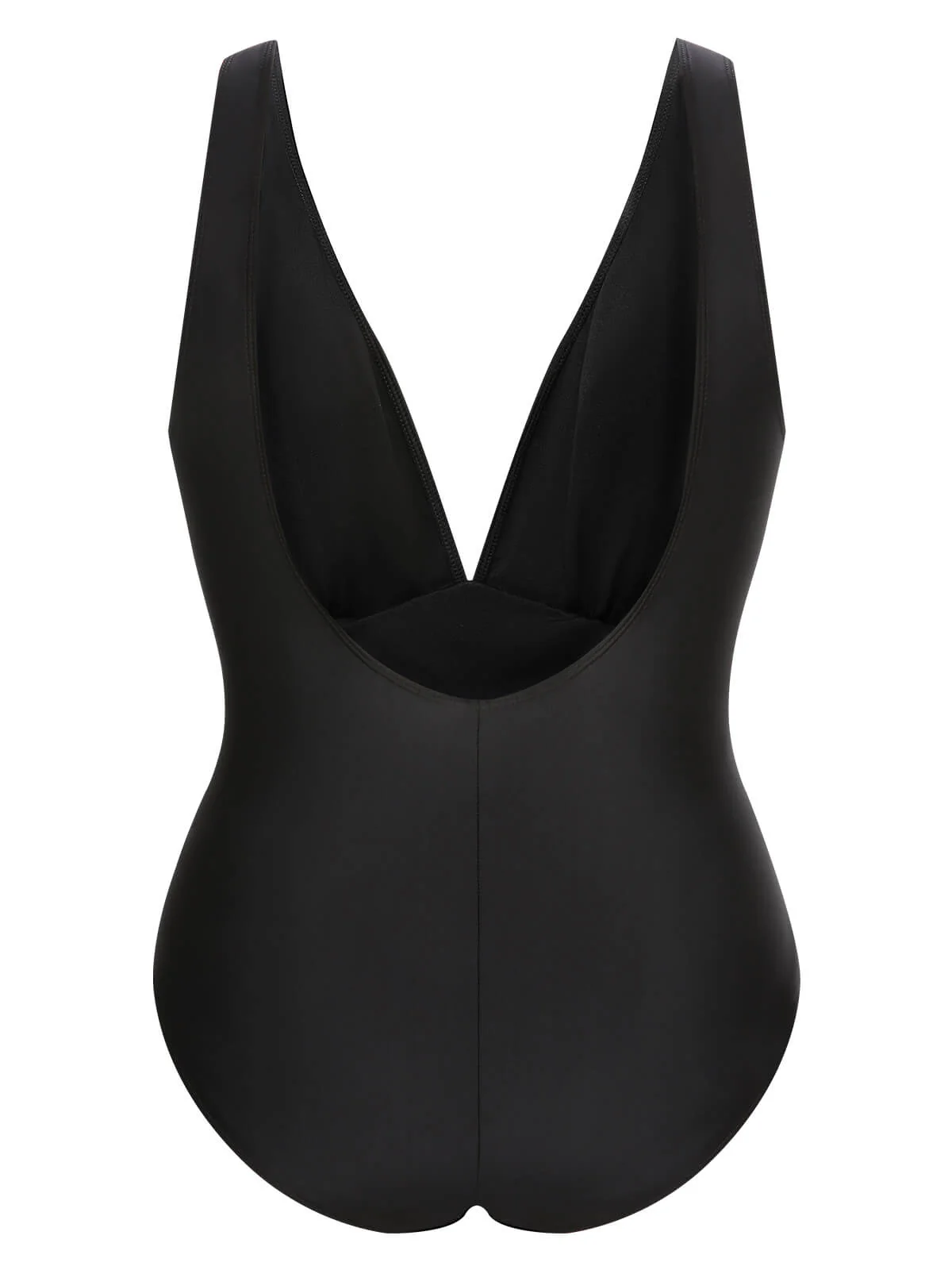 [Plus Size] Multicolor 1960s V-Neck U-Back Swimsuit - Image 4