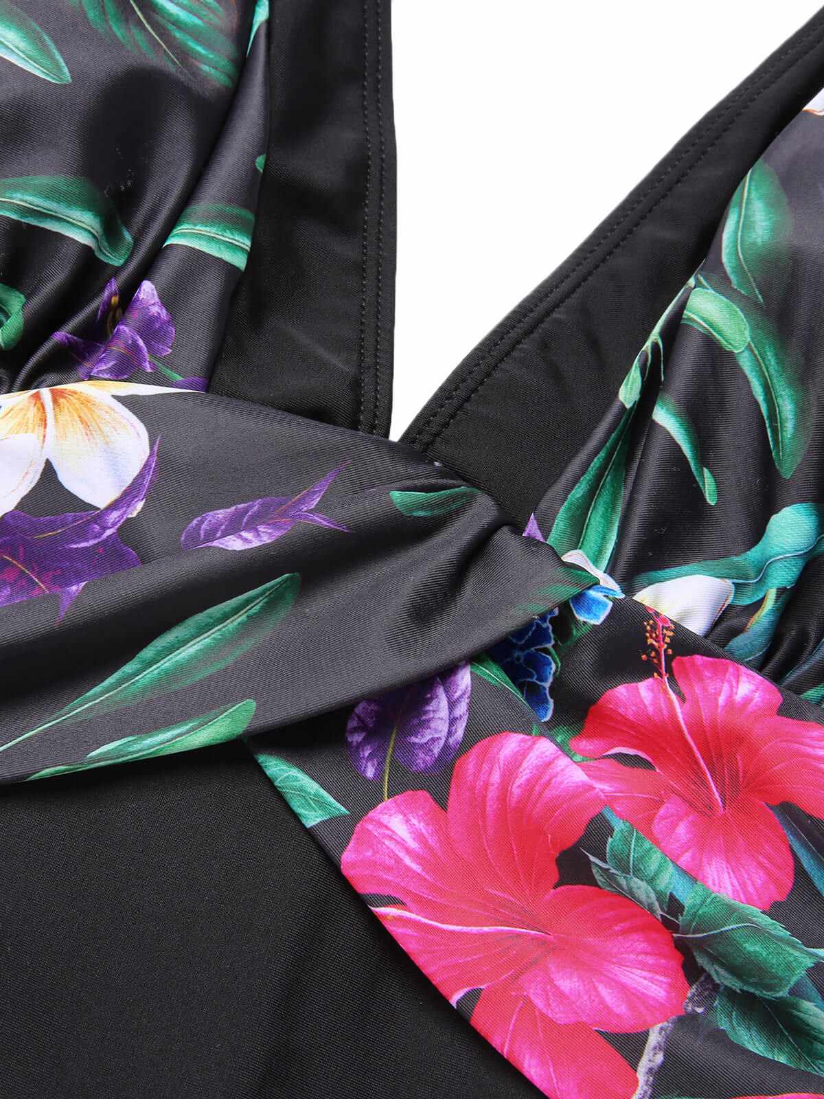[Plus Size] Multicolor 1960s V-Neck U-Back Swimsuit - Image 5