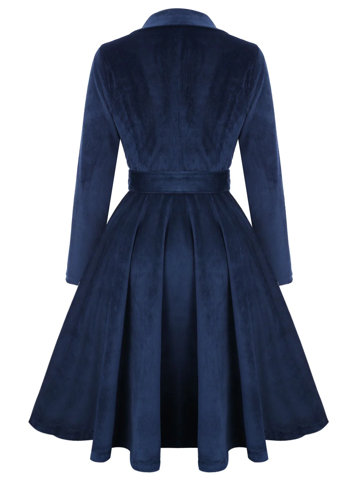 [Plus Size] Navy Blue 1950s Corduroy Long Coat - Image 4