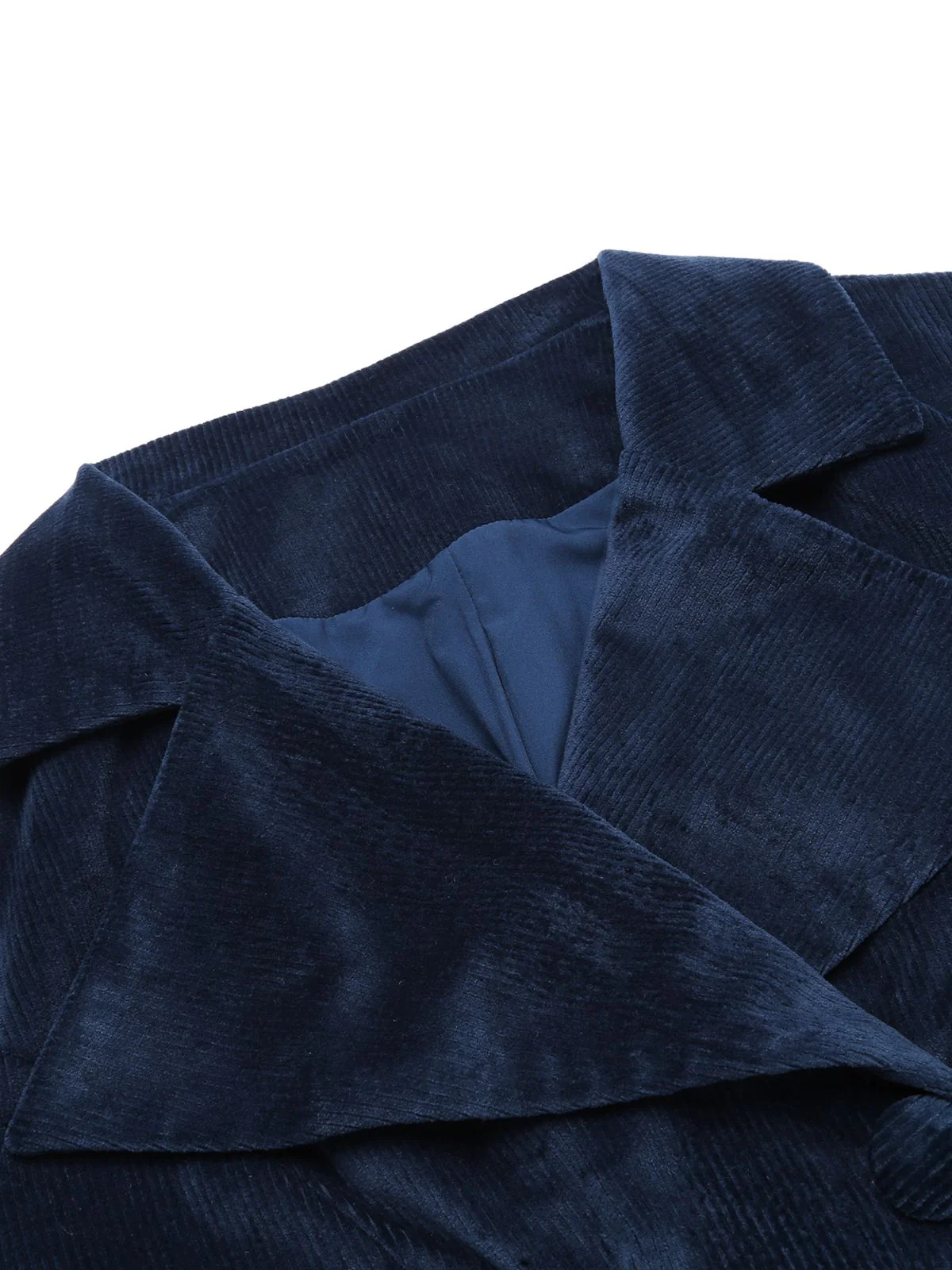 [Plus Size] Navy Blue 1950s Corduroy Long Coat - Image 5