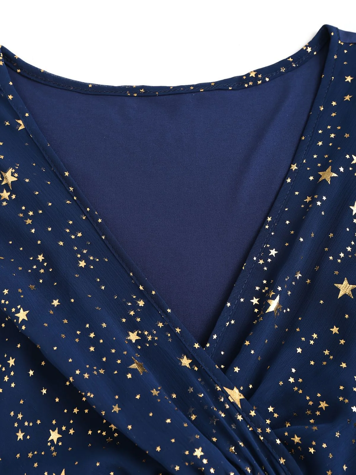 [Plus Size] Navy Blue 1970s Star Print Ruffle Flounce Sleeve Dress - Image 4