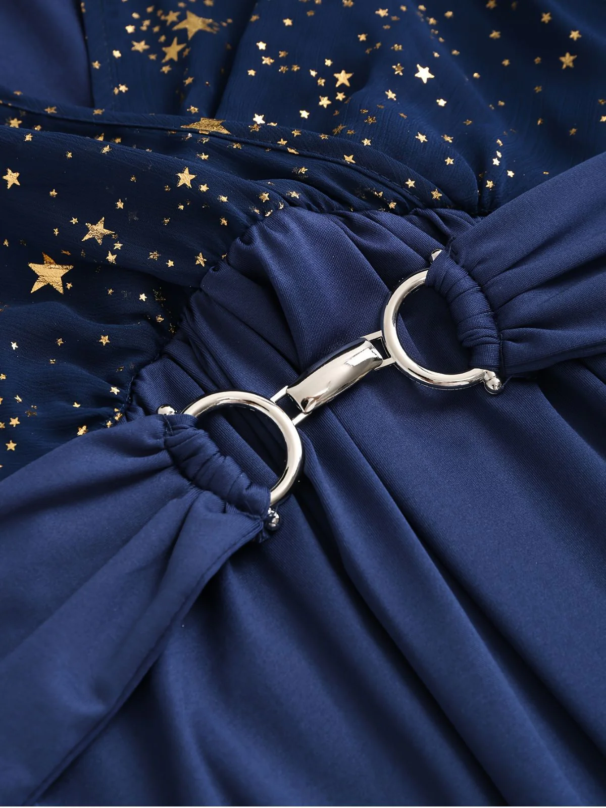 [Plus Size] Navy Blue 1970s Star Print Ruffle Flounce Sleeve Dress - Image 6